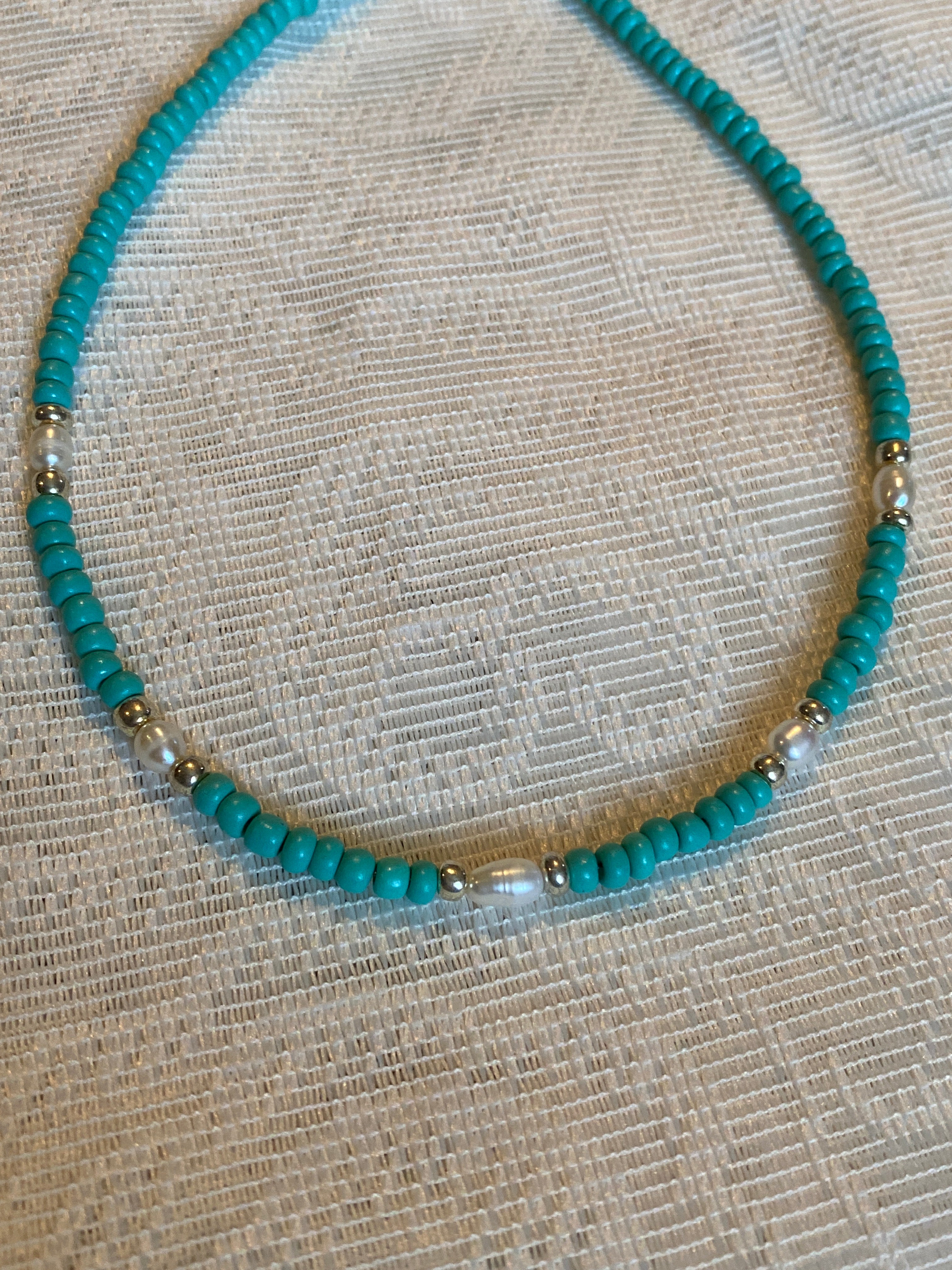 Choker Necklace Blue with Fresh Water Pearls