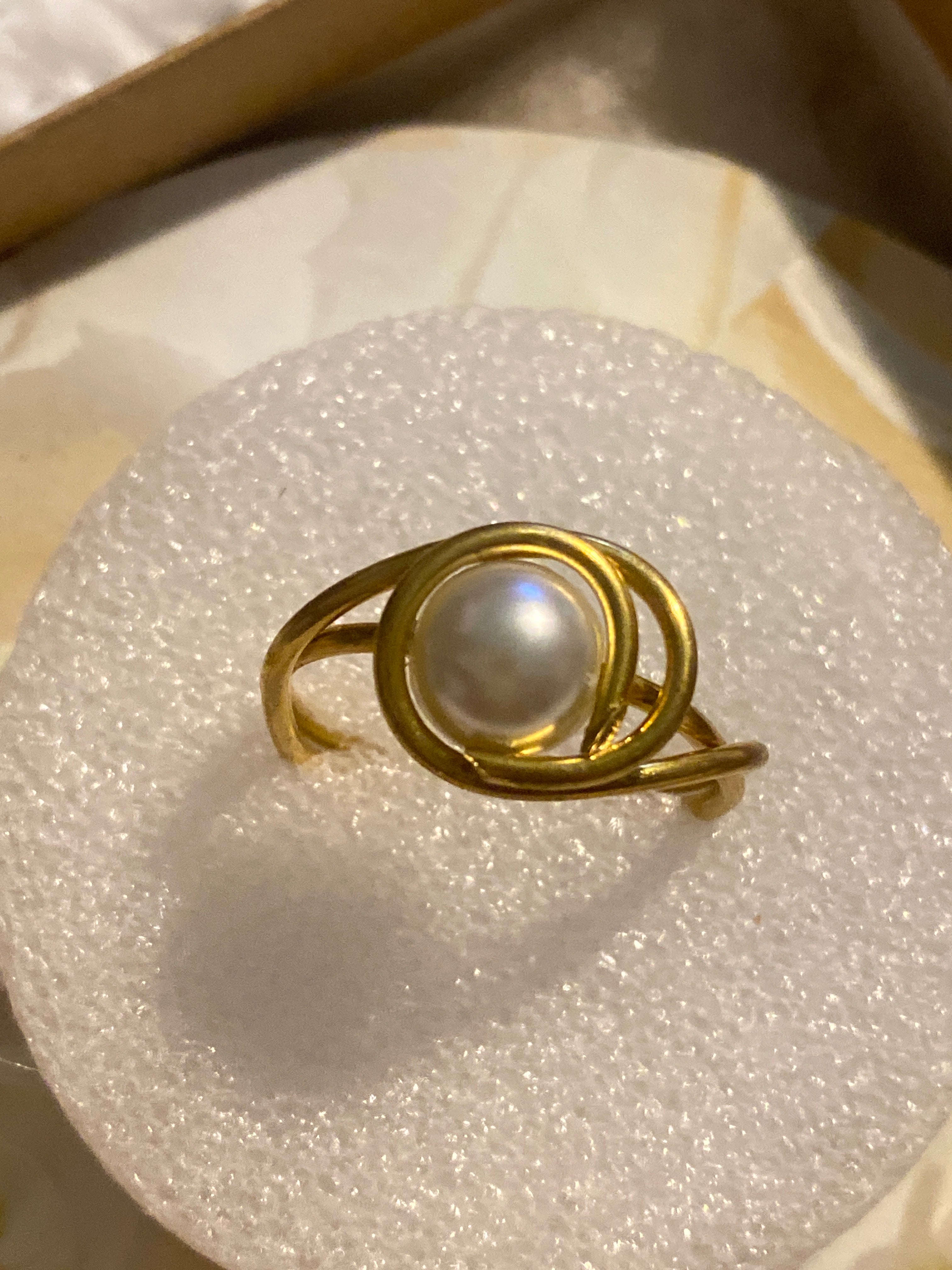 Hand Made Wire Ring with pearl Bead