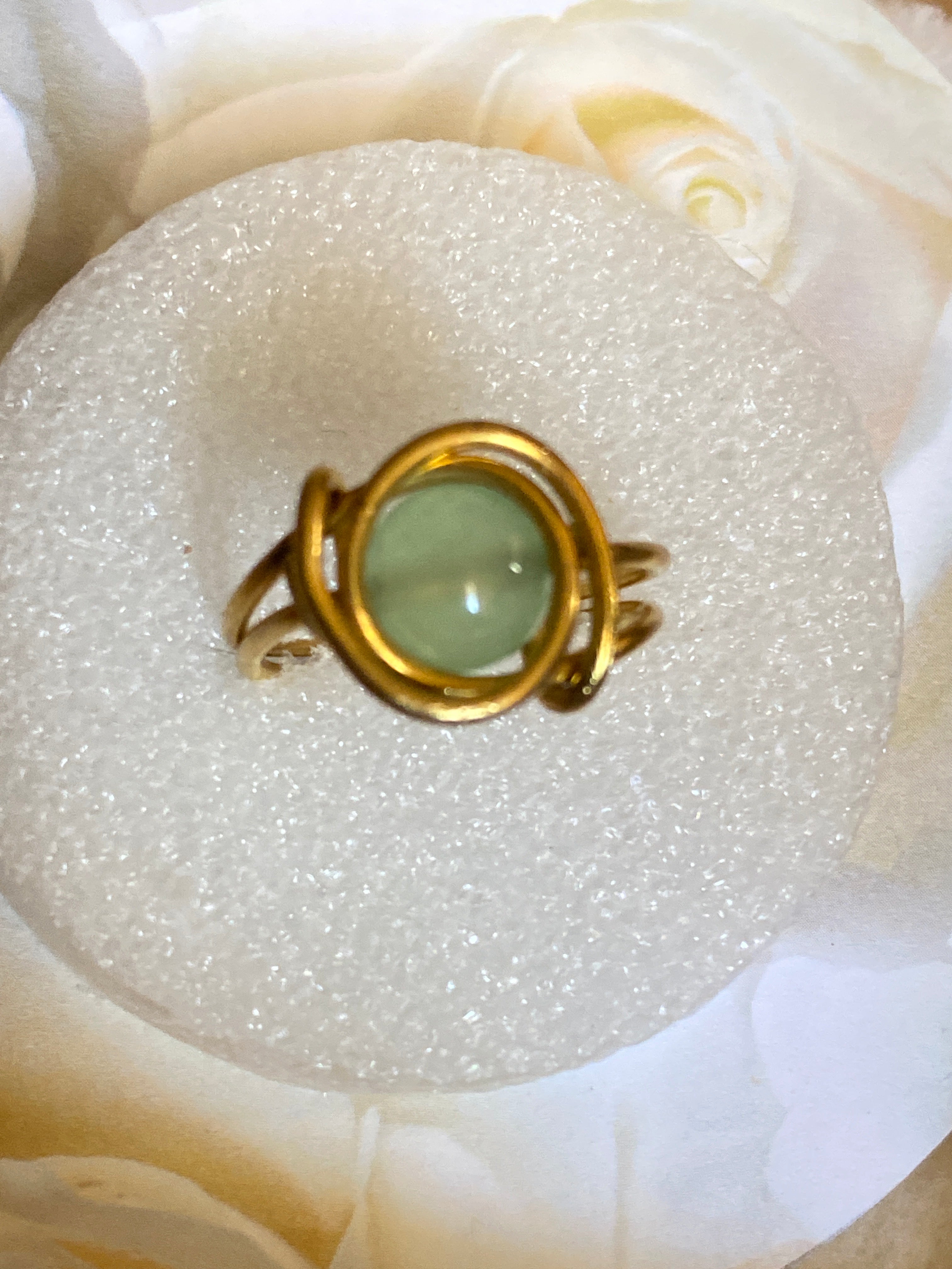 Hand Made Wire Ring Green Bead
