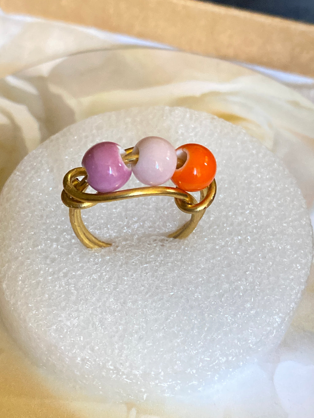 Hand Made Wire Ring 3 Beads