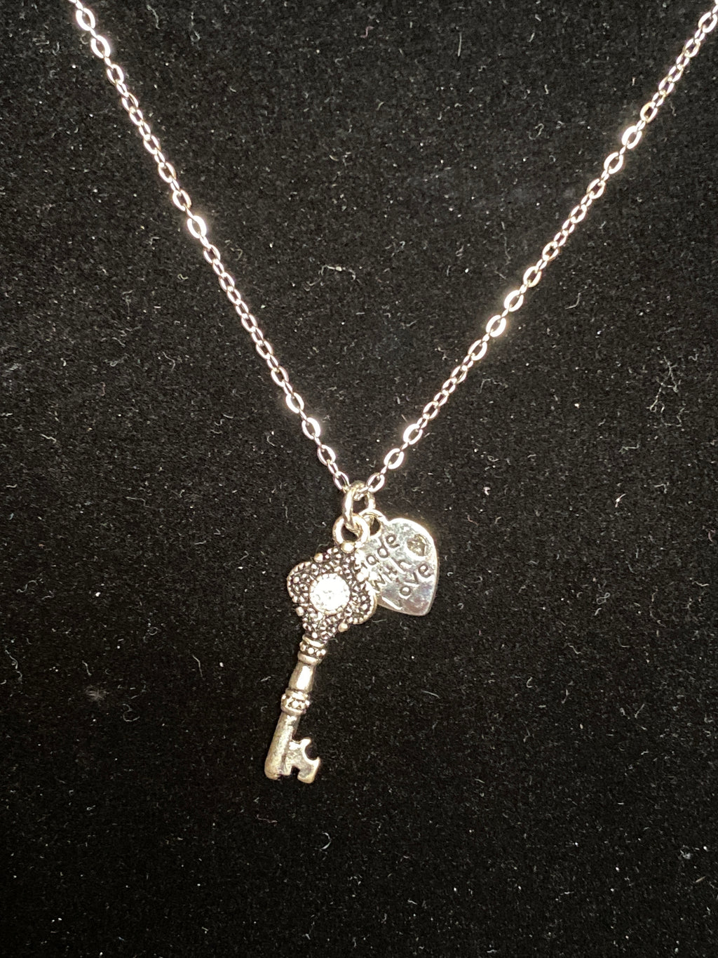Rhinestone pendant silver tone necklace