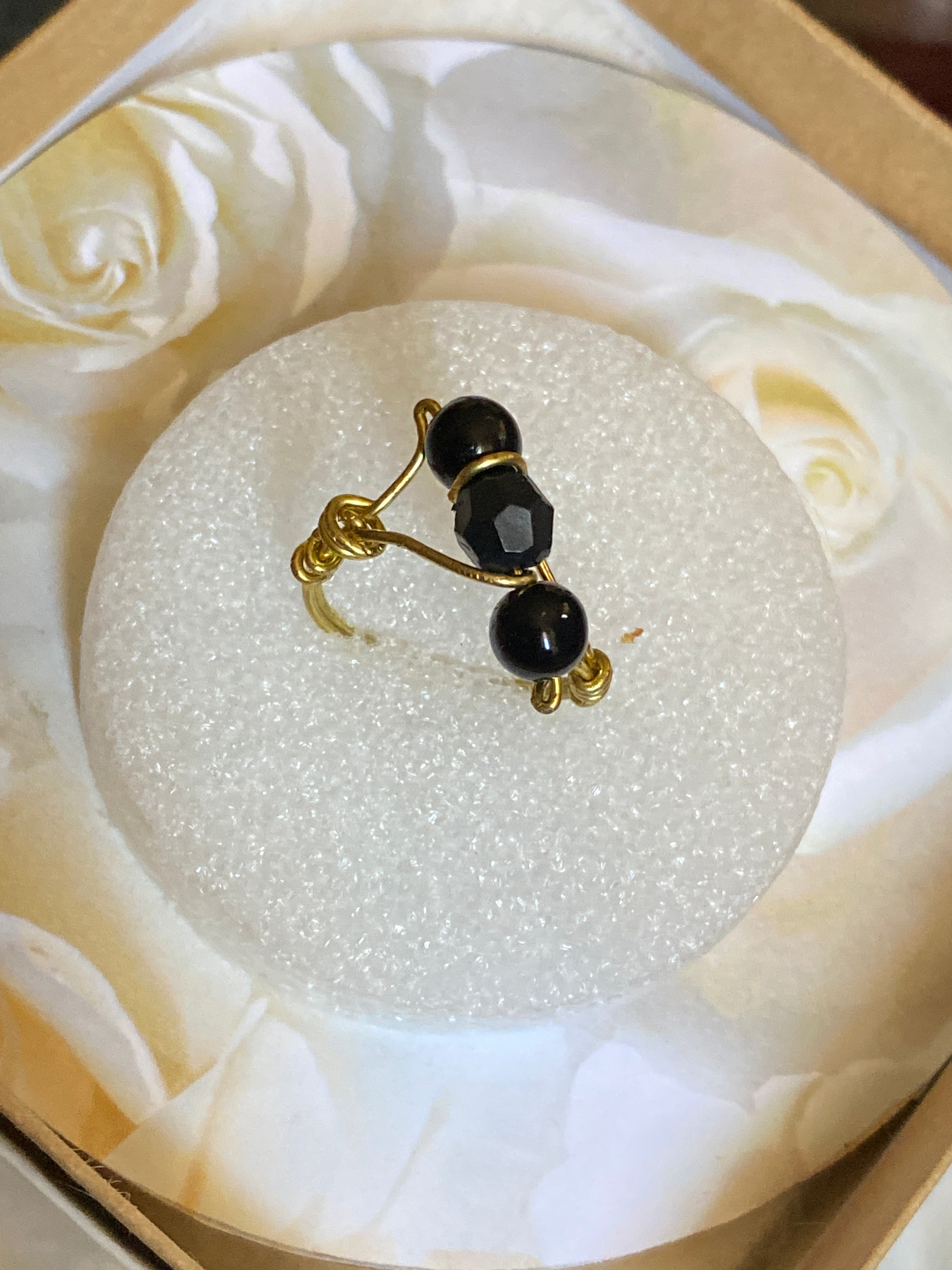 Hand Made Wire Ring Black Bead