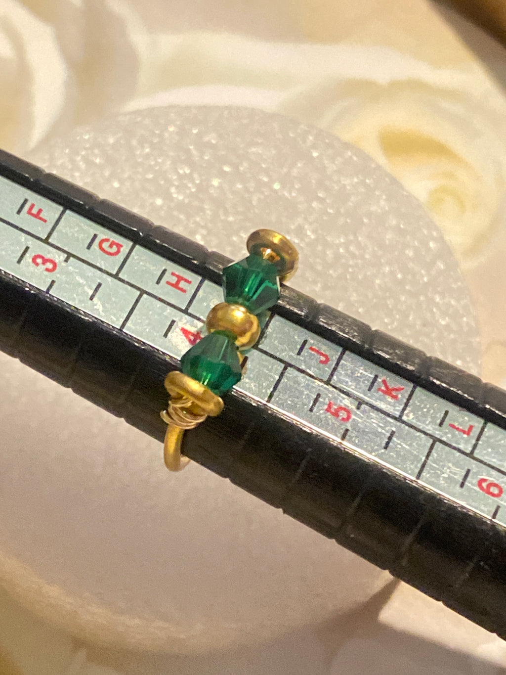 Hand Made Ring with Green Rhinestones