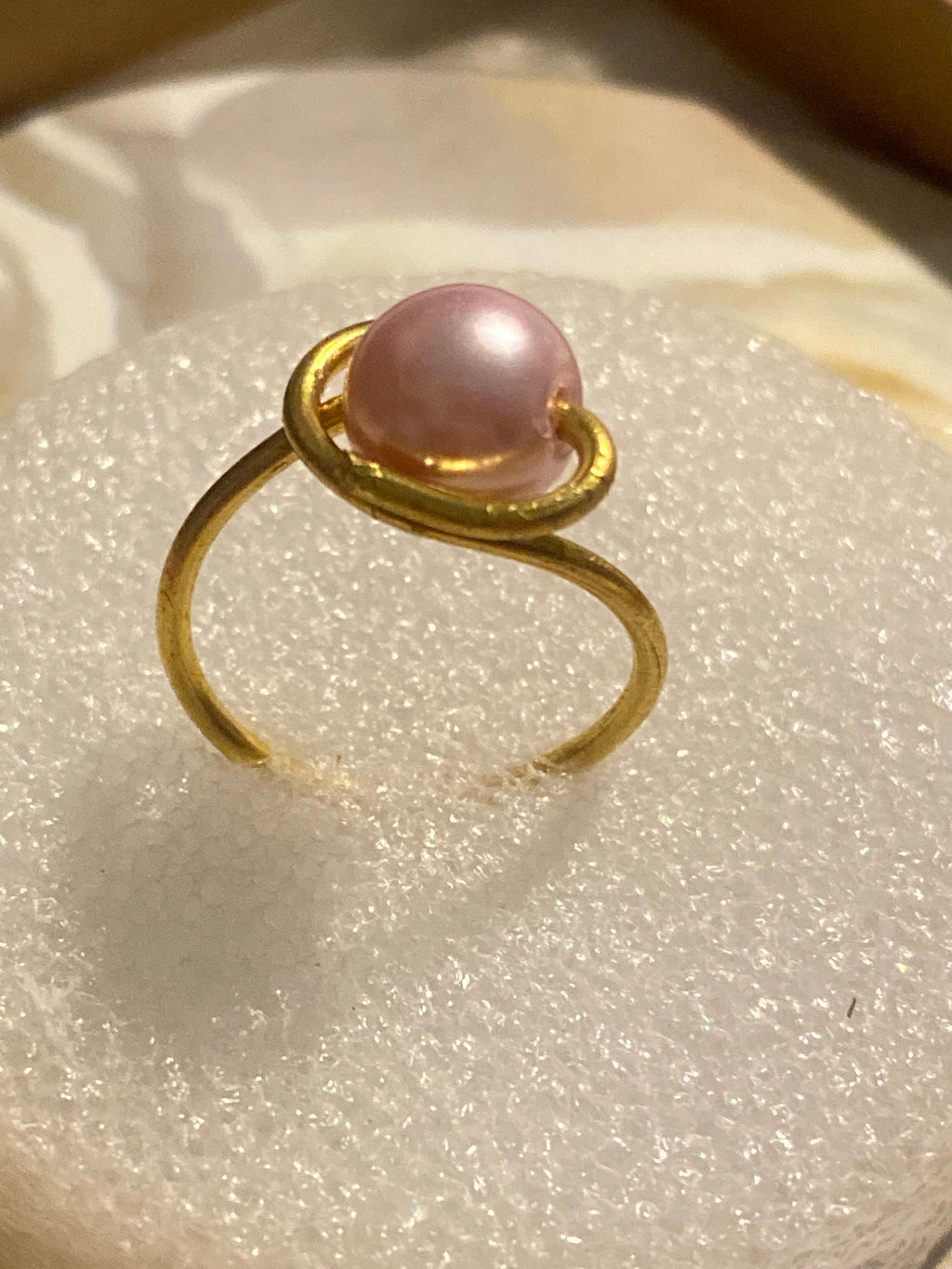 Hand Made Wire Ring  Pink Pearl Bead