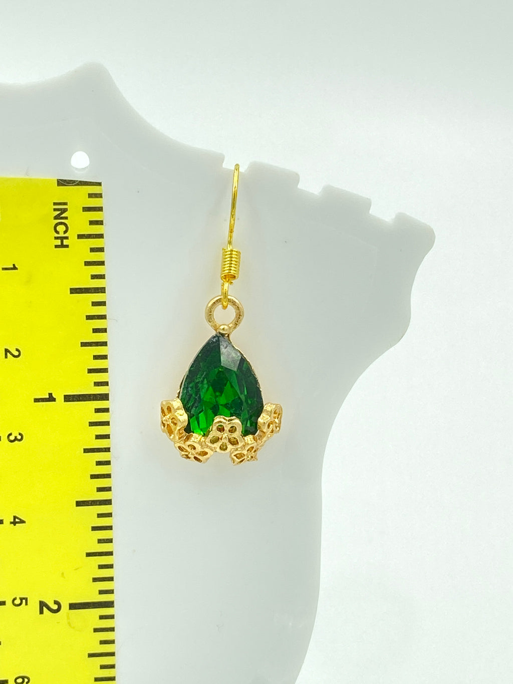 Hook Earrings with Green Rhinestones