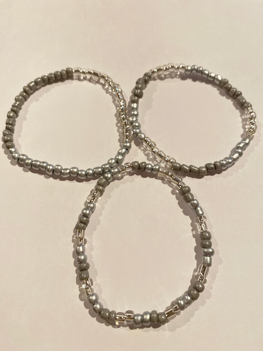 Stacking Bead Bracelet set of 3 Grey and Silver can be worn alone or together