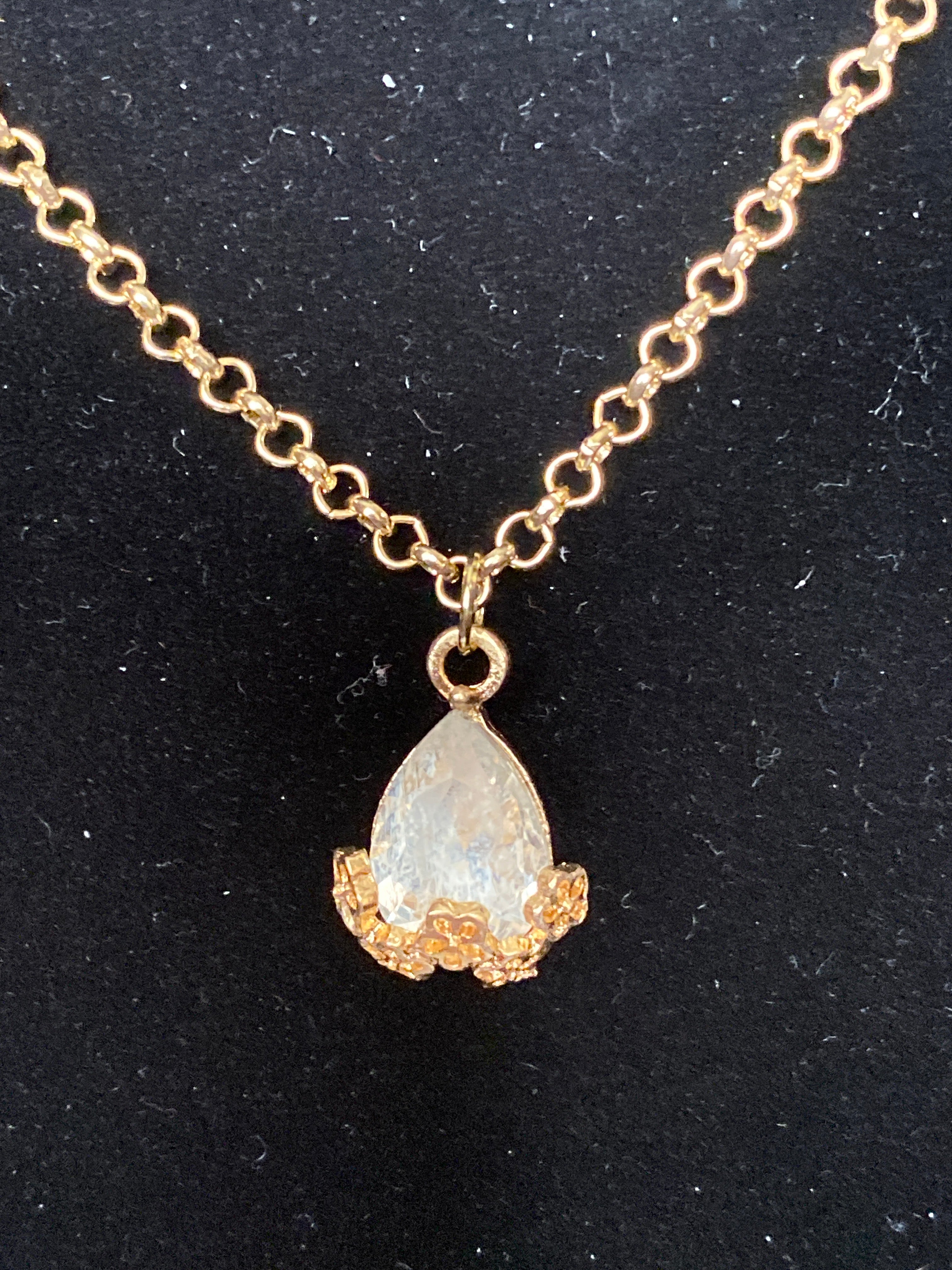 Clear Rhinestone pendant gold tone necklace