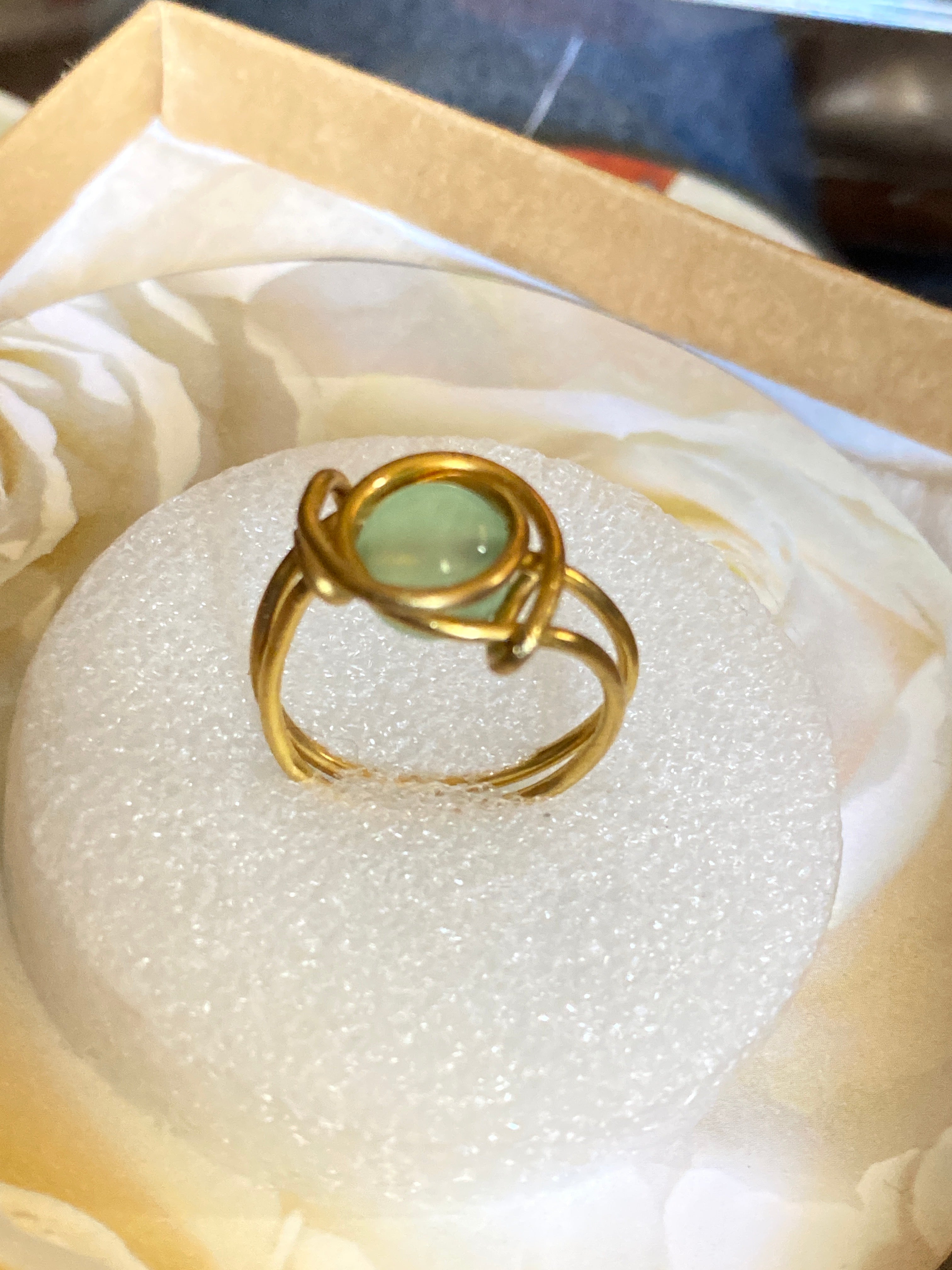 Hand Made Wire Ring Green Bead