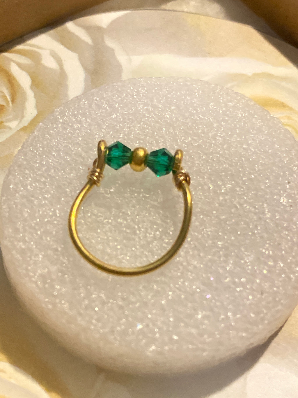 Hand Made Ring with Green Rhinestones