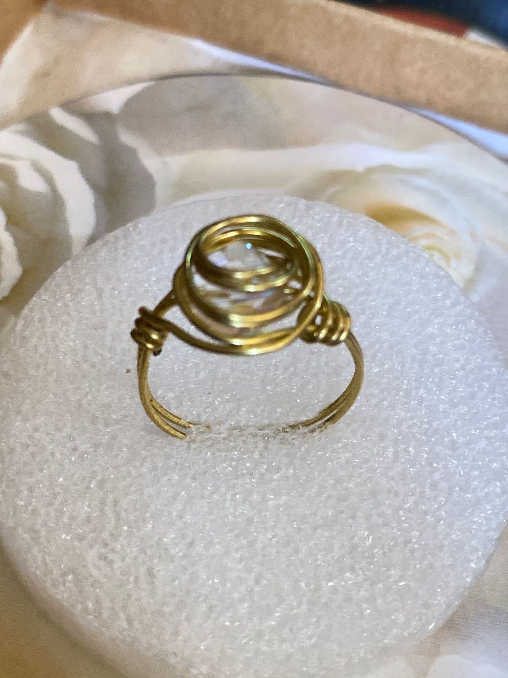 Hand Made Wire Ring Clear Bead