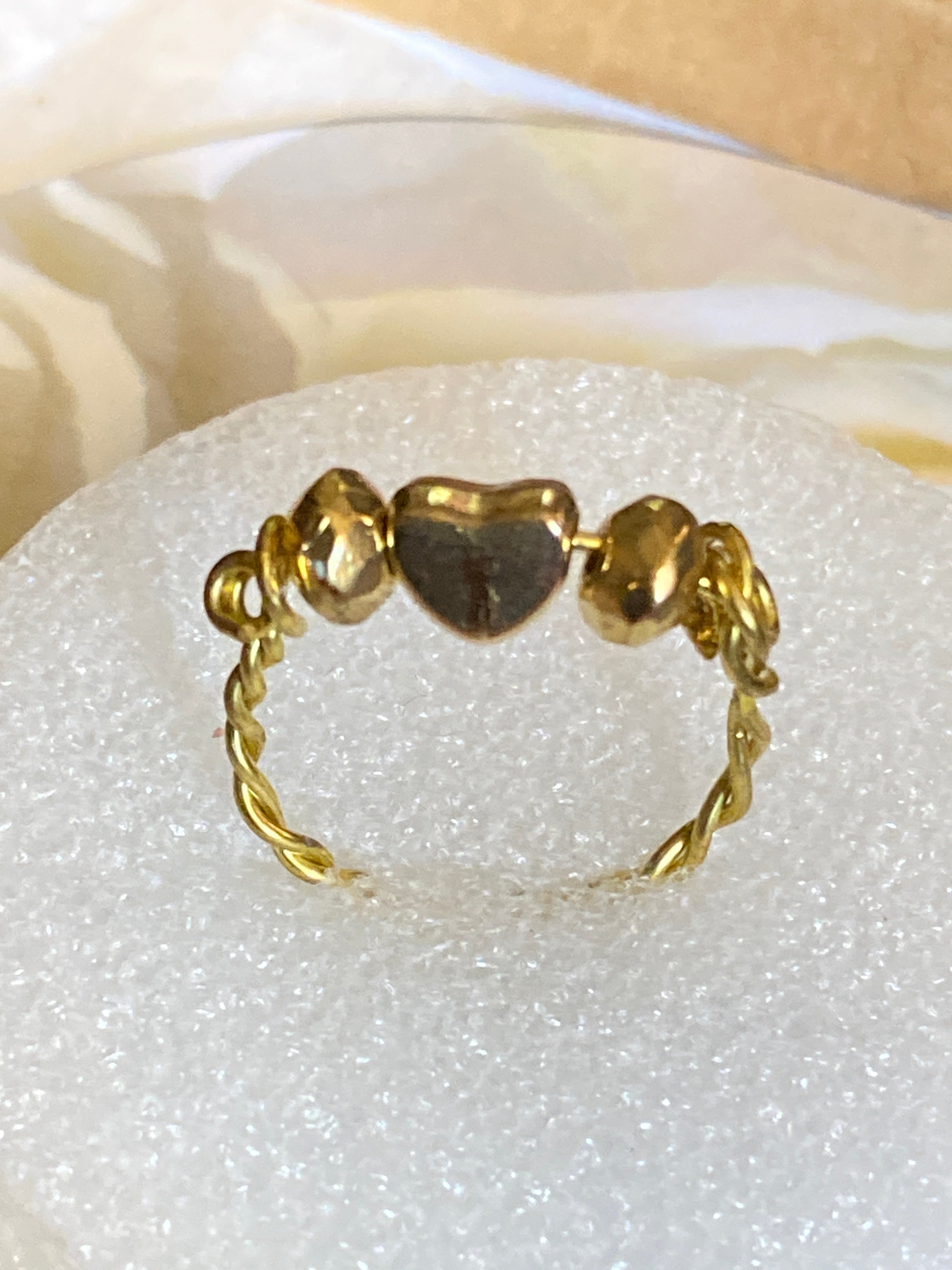 Hand Made Wire Ring Gold Heart Bead