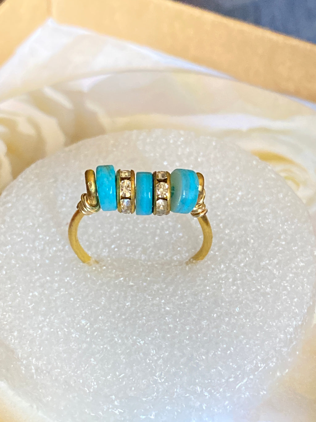 Hand Made Wire Ring Blue Bead