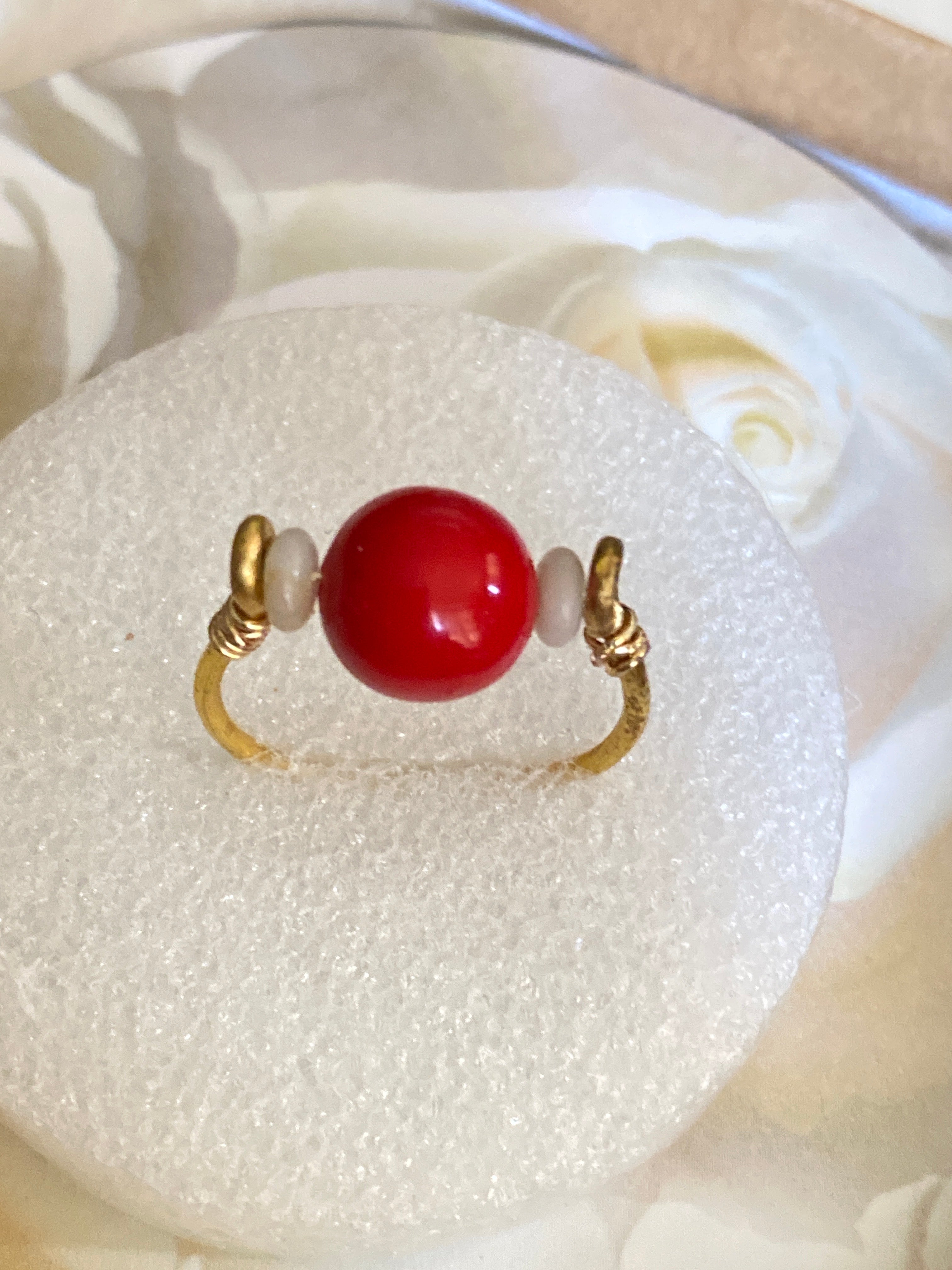 Hand Made Wire Ring Red Beads