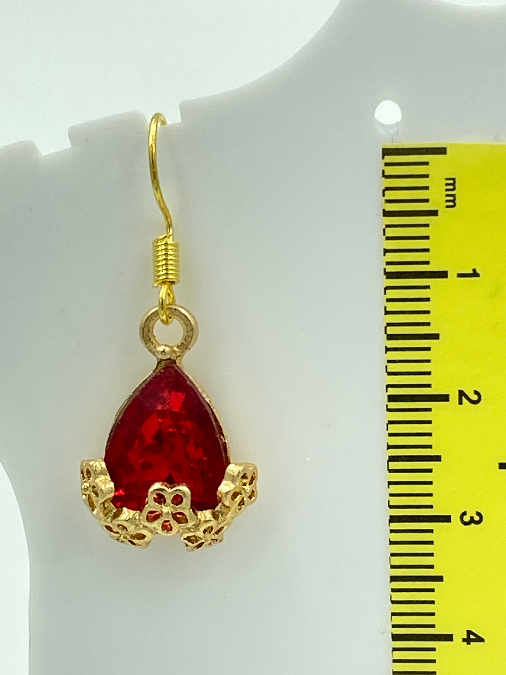 Hook Earrings with Red Rhinestones