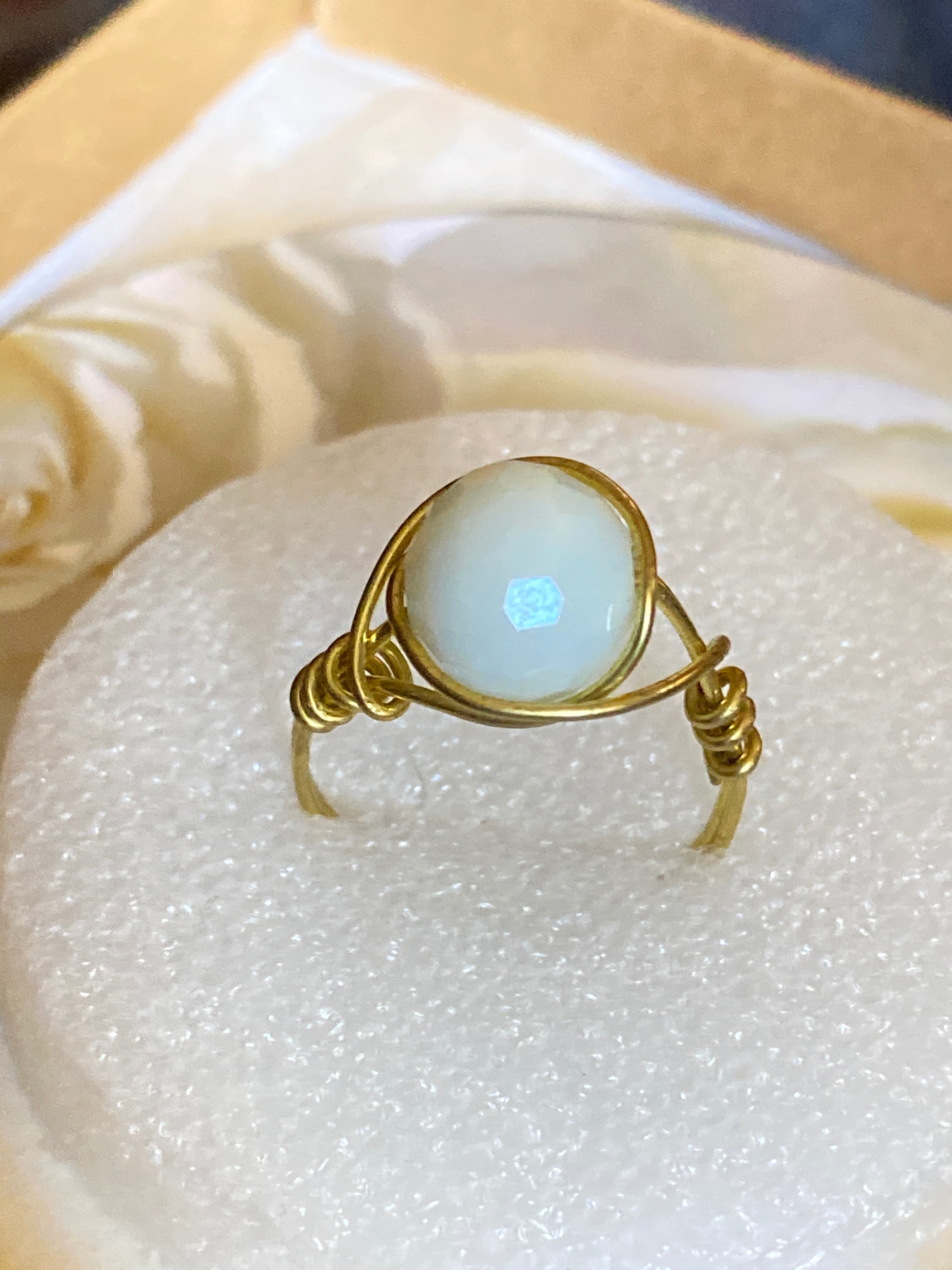Hand Made Wire Ring White Bead