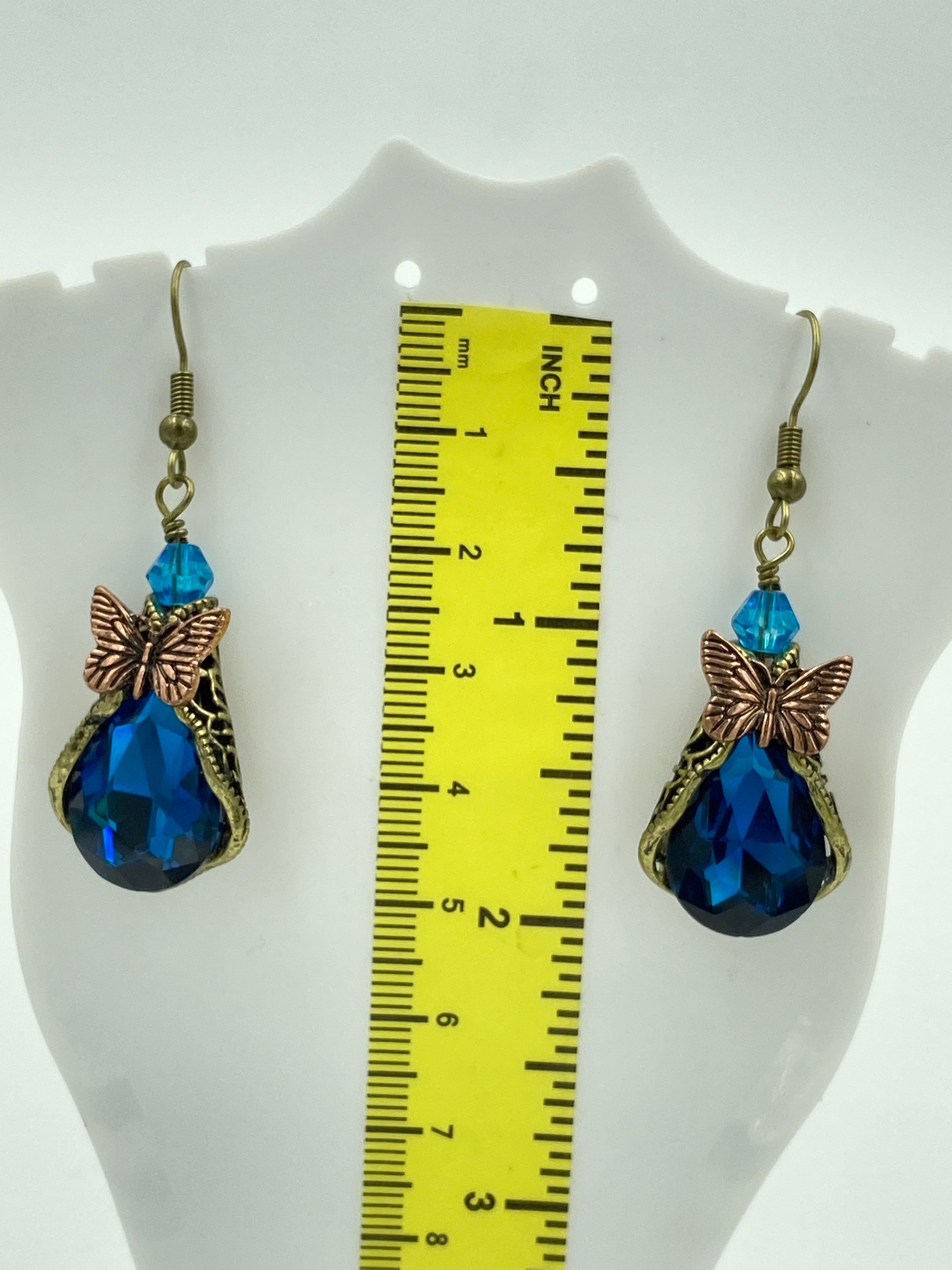 Hook Earrings with Butterflies and Blue Rhinestones