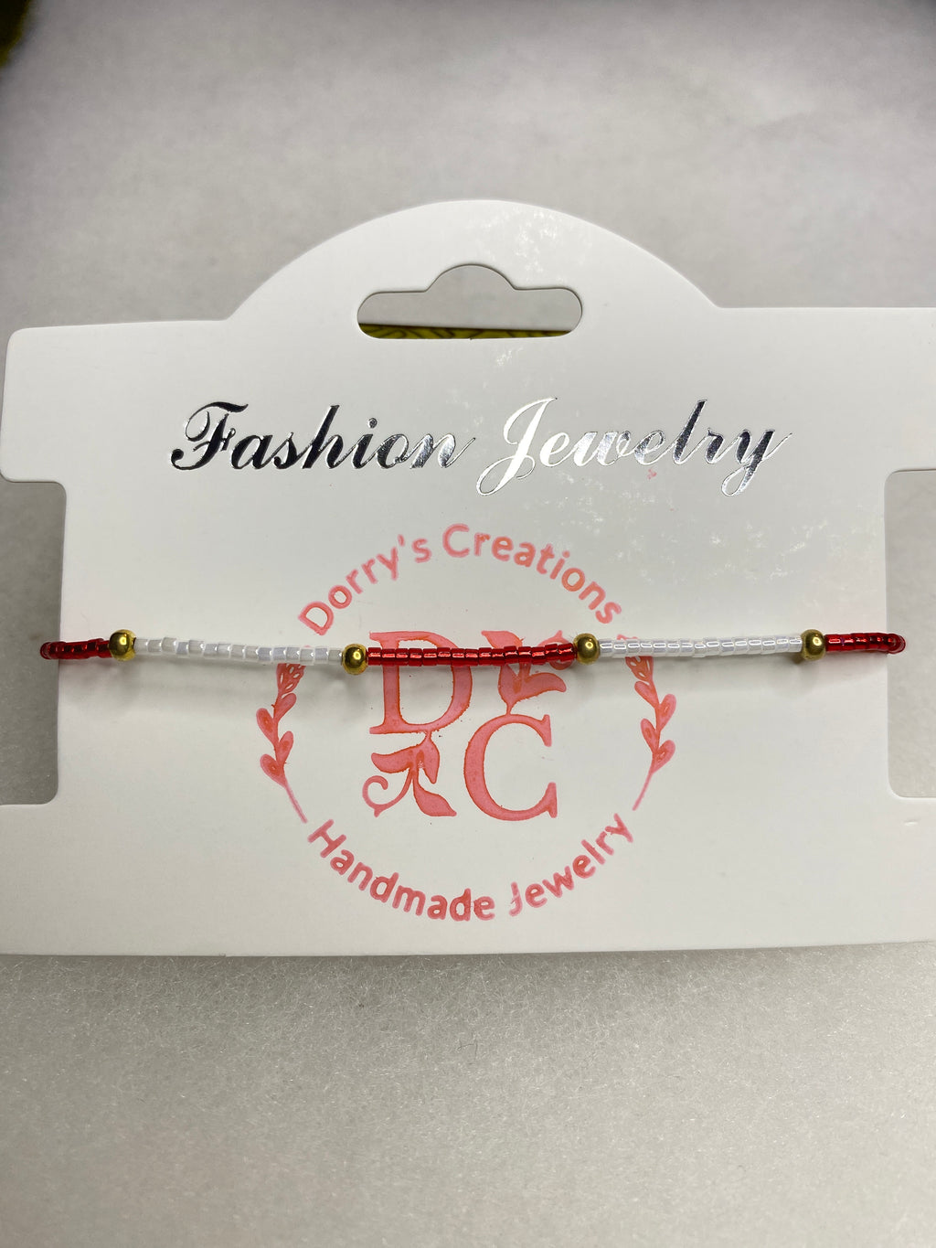Dainty Bead Bracelet for stacking Red and White Gold accent
