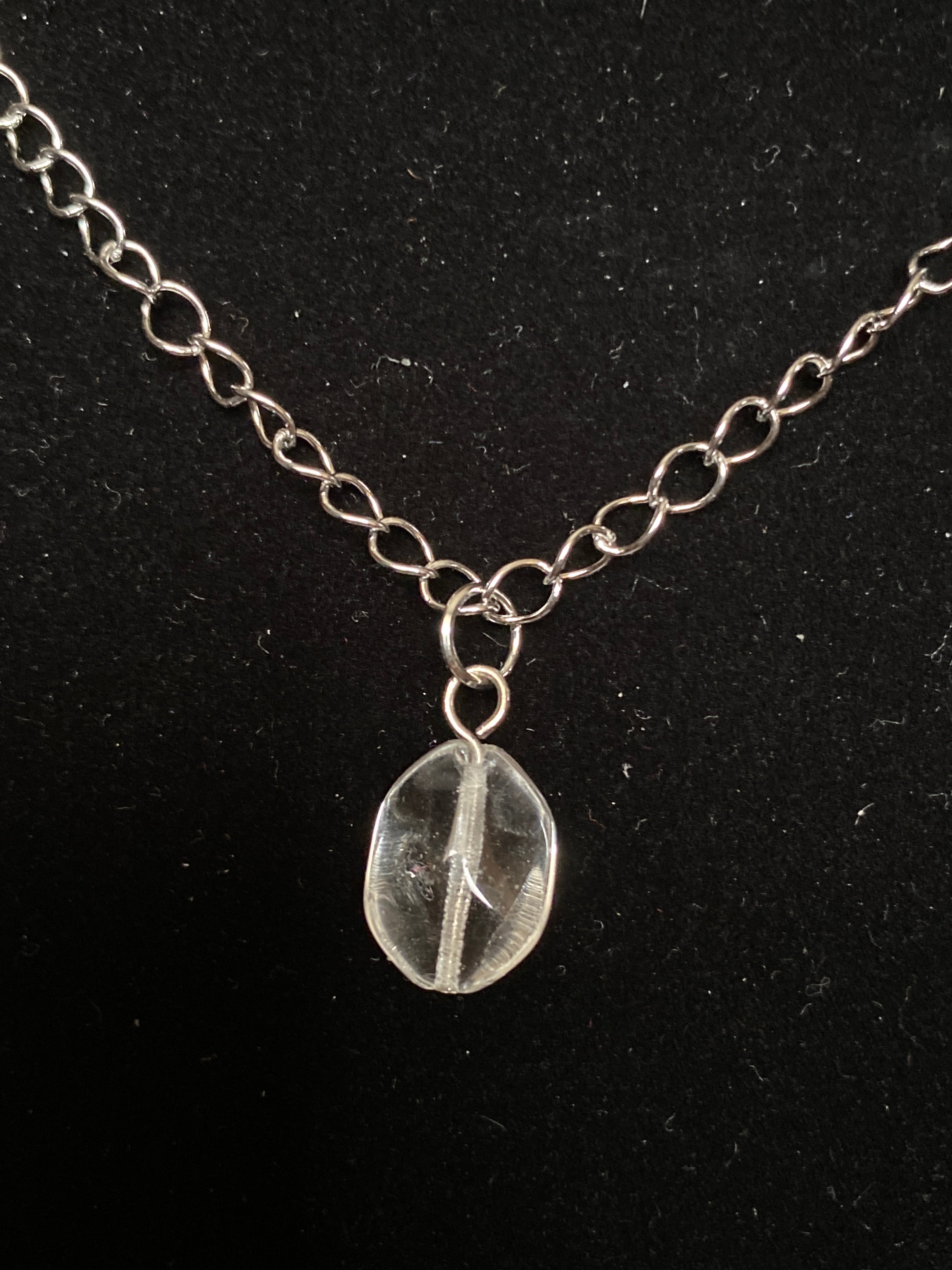 Clear Bead pendant silver tone necklace