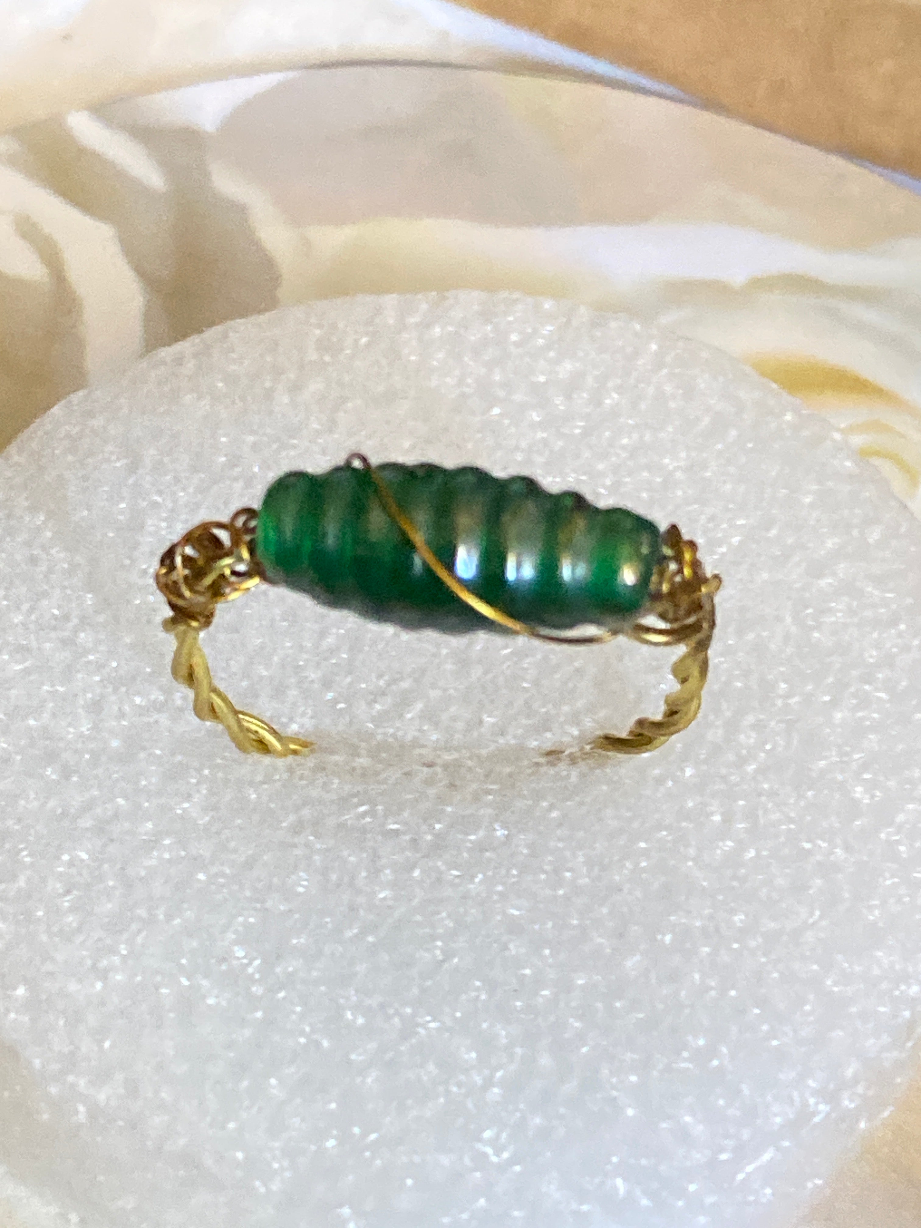 Hand Made Wire Ring Blue/Green Bead