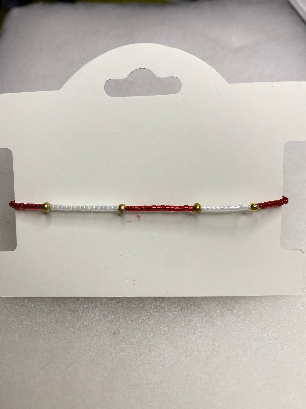 Dainty Bead Bracelet for stacking Red and White Gold accent
