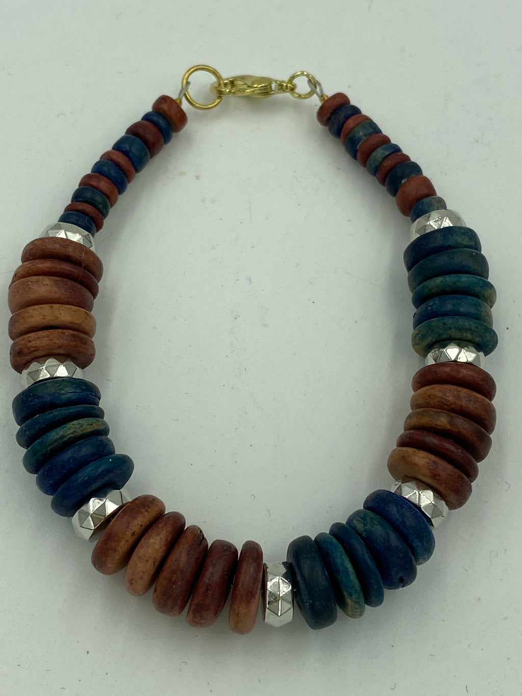 Wood Bead Bracelet with silver bead accent