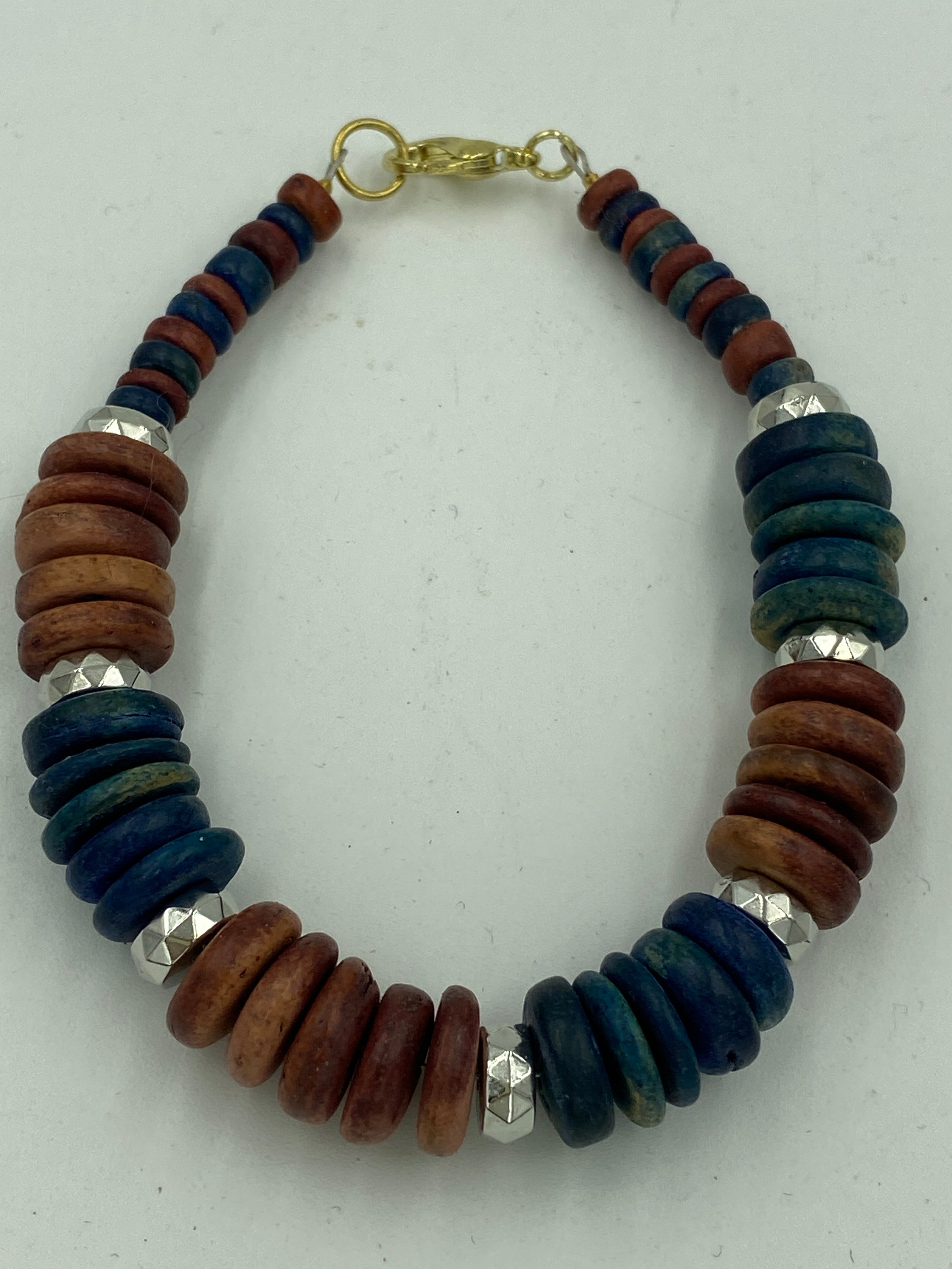 Wood Bead Bracelet with silver bead accent