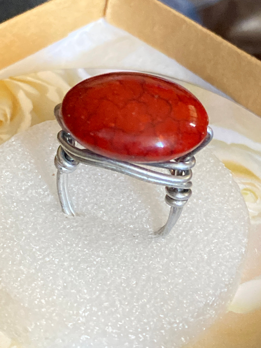 Hand Made Wire Ring Red Bead