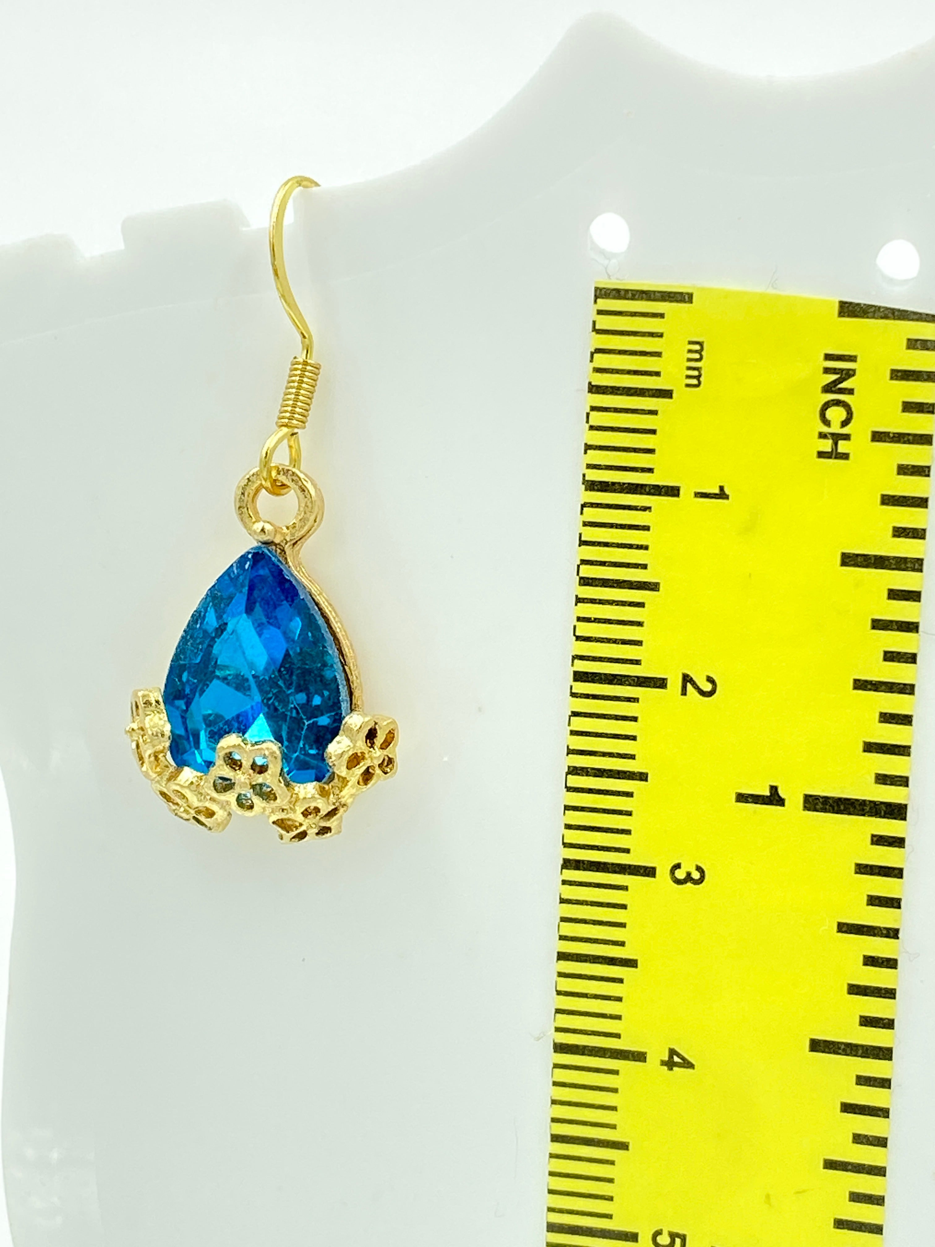 Hook Earrings with Blue Rhinestones