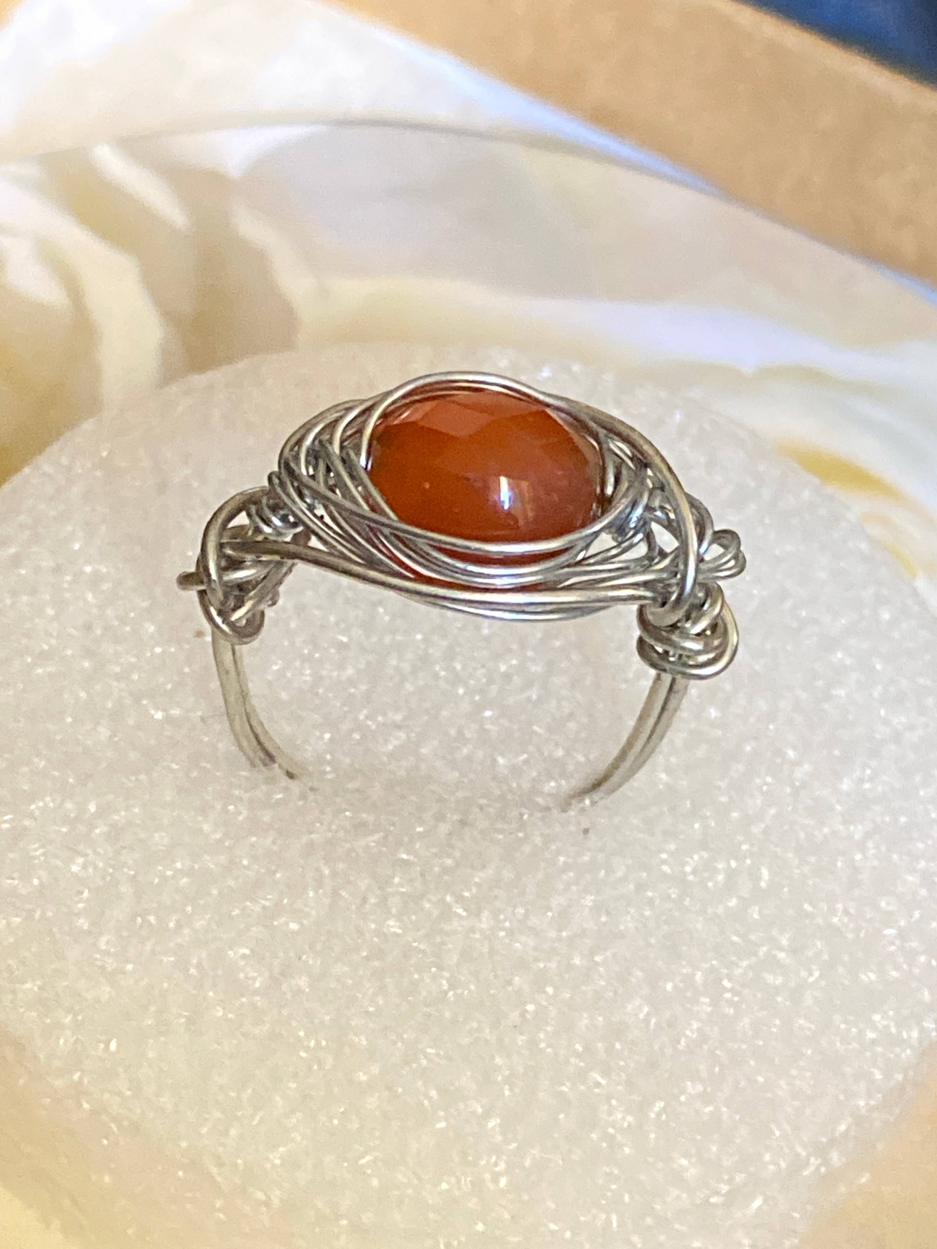 Hand Made Wire Ring Orange Bead
