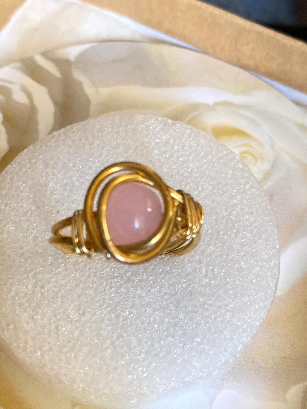 Hand Made Wire Ring Pink Bead