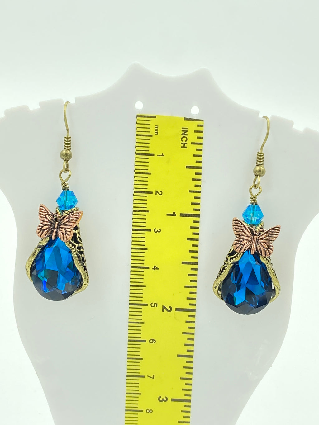 Hook Earrings with Butterflies and Blue Rhinestones