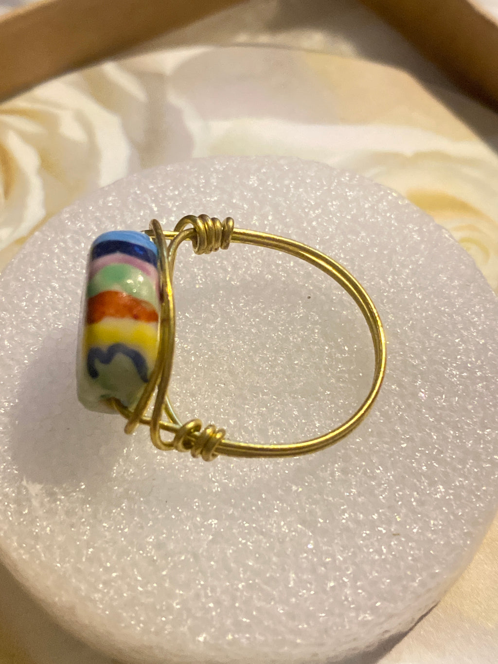 Hand Made Wire Ring Yen and Yang Bead