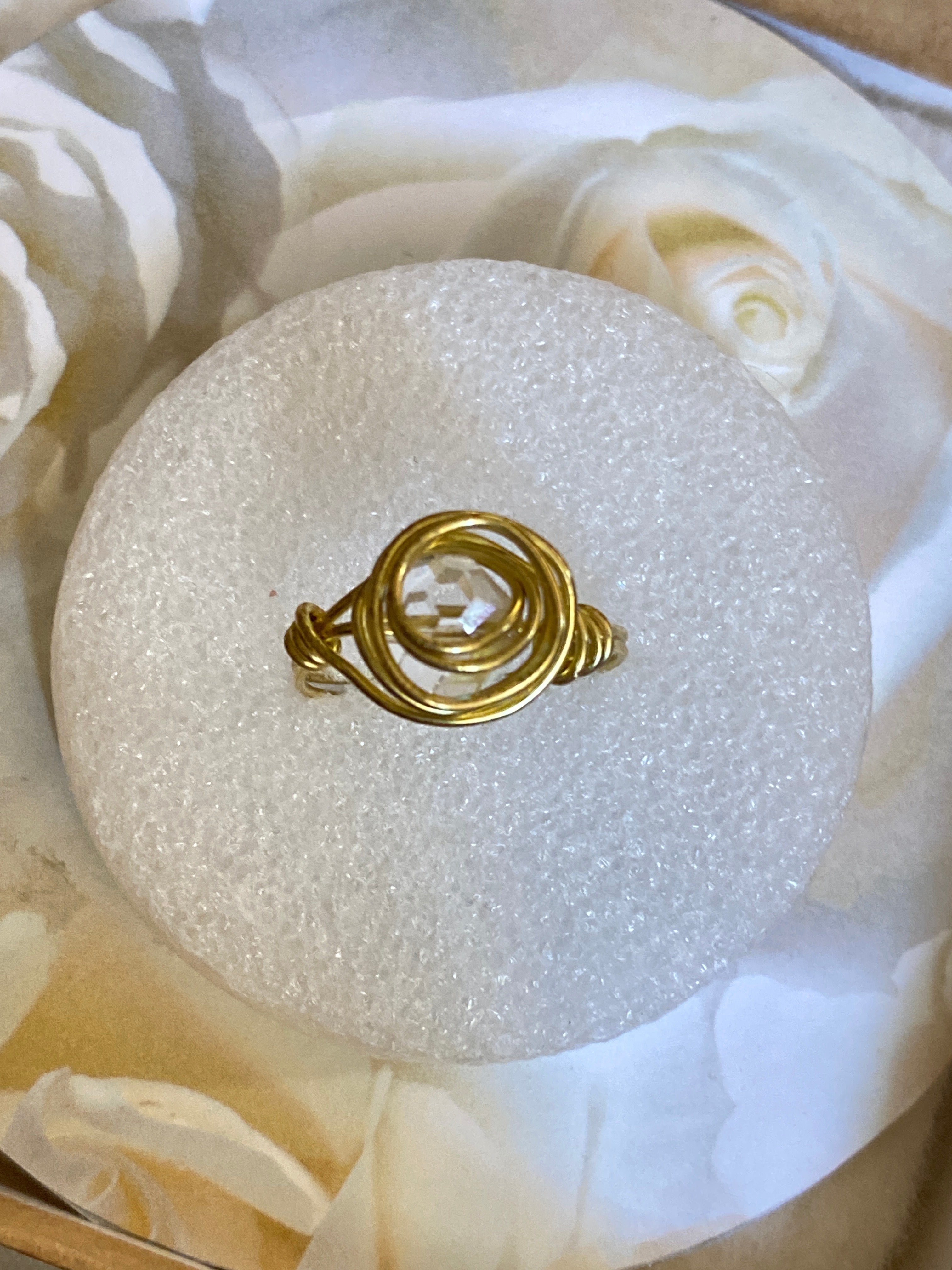 Hand Made Wire Ring Clear Bead
