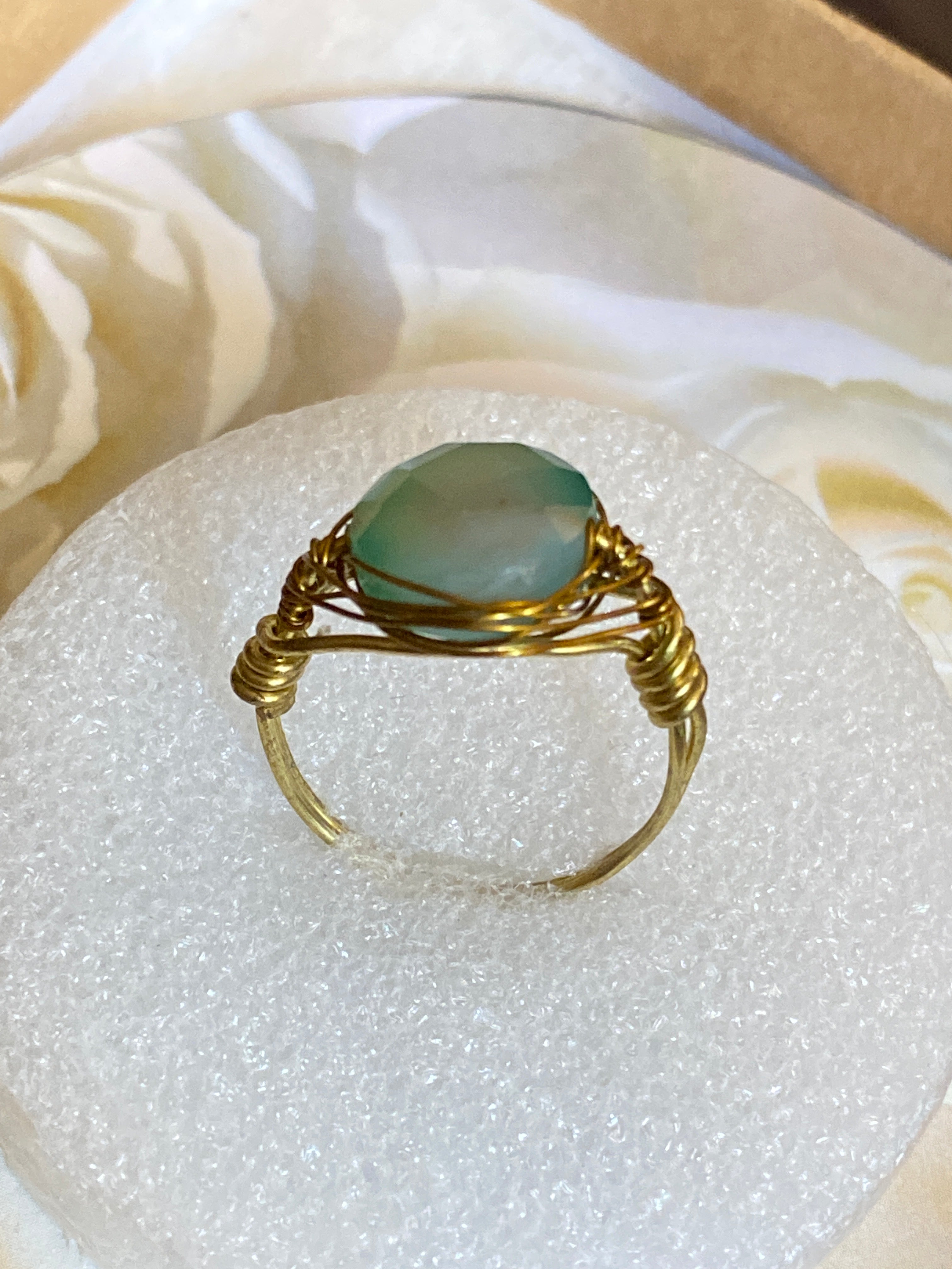 Hand Made Wire Ring Blue Bead