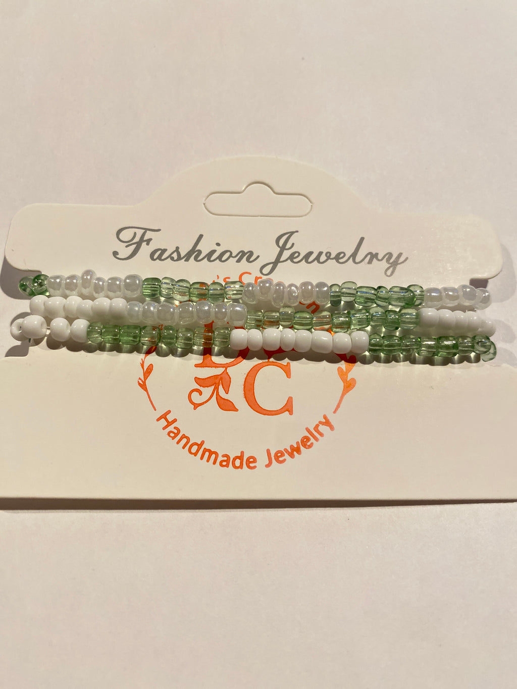 Stacking Bead Bracelet set of 3 Green , and White can be worn alone or together