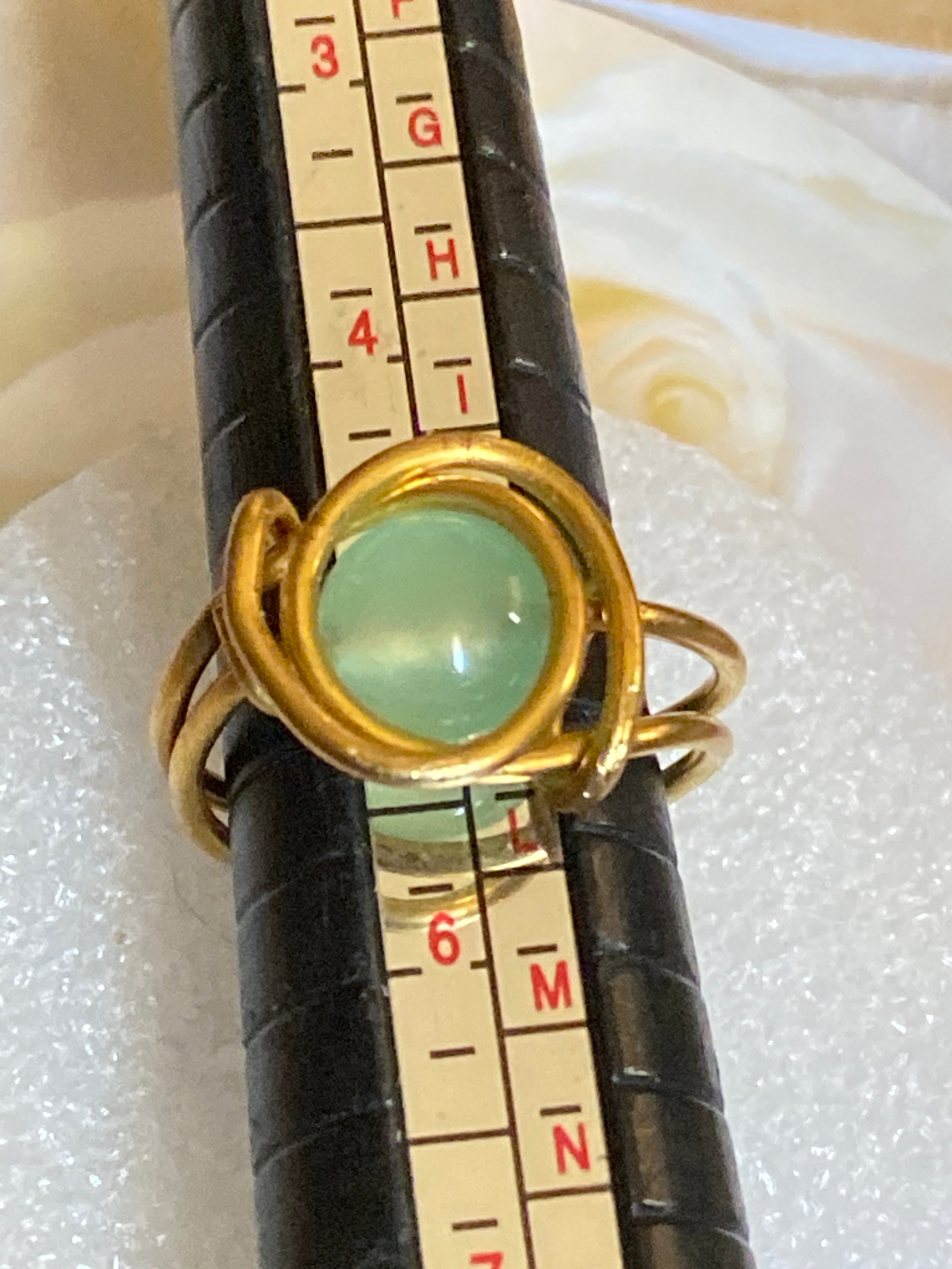 Hand Made Wire Ring Green Bead