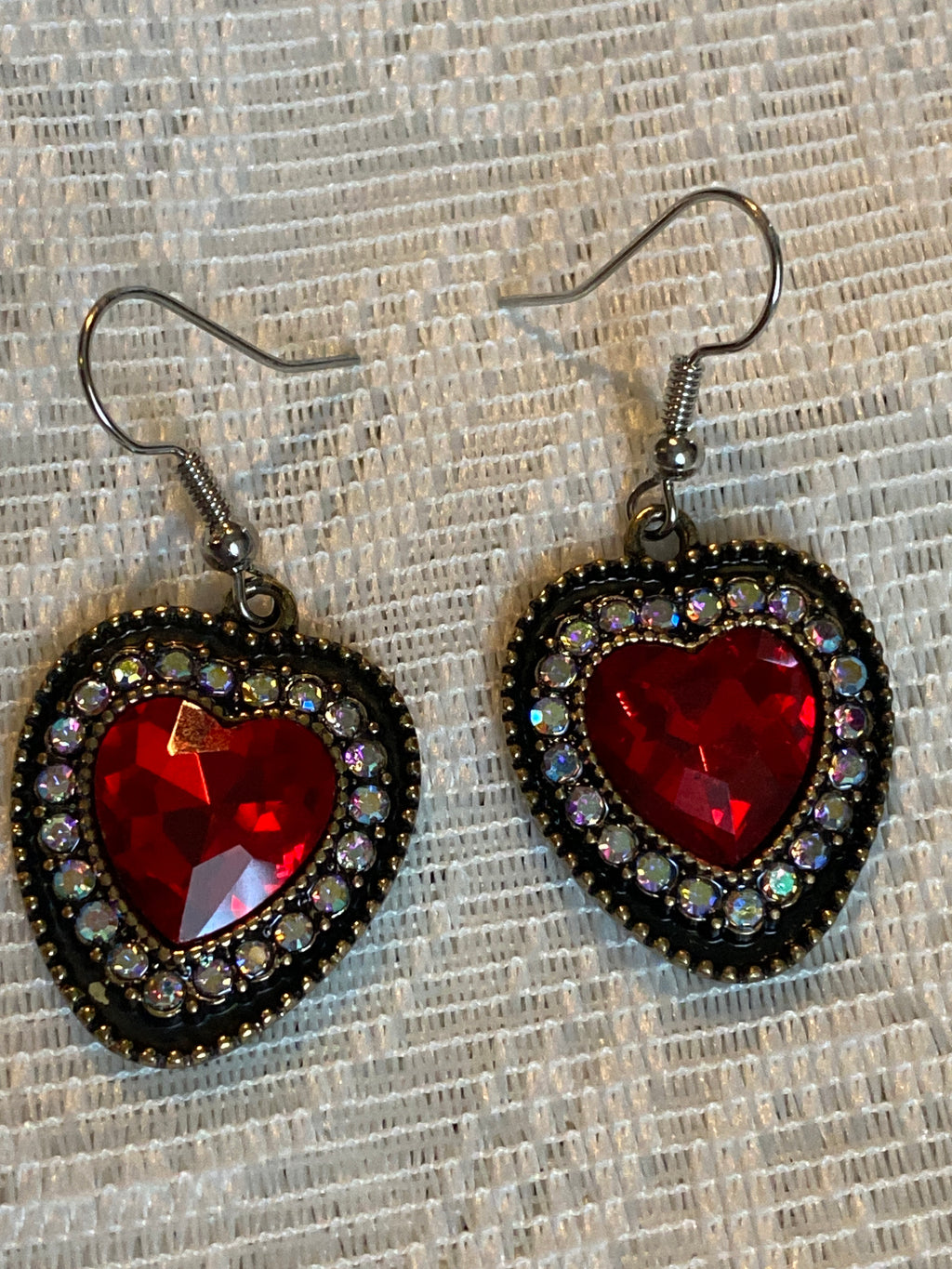 Red Heart Rhinestone Drop Earrings