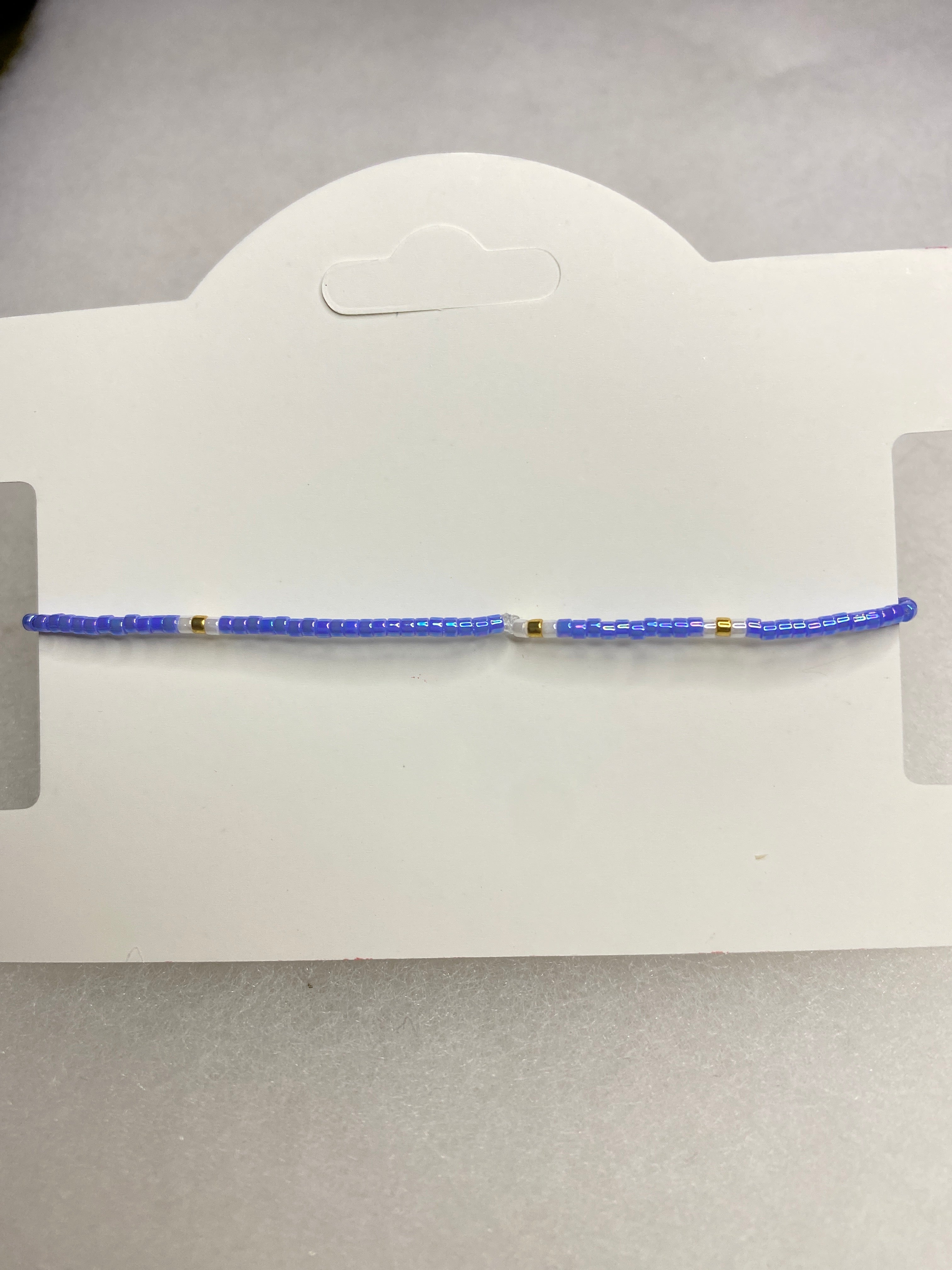 Dainty Bead Bracelet for stacking Blue with White and Gold accent