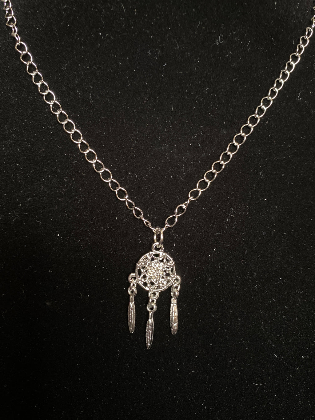 Dream Catcher pendant silver tone necklace
