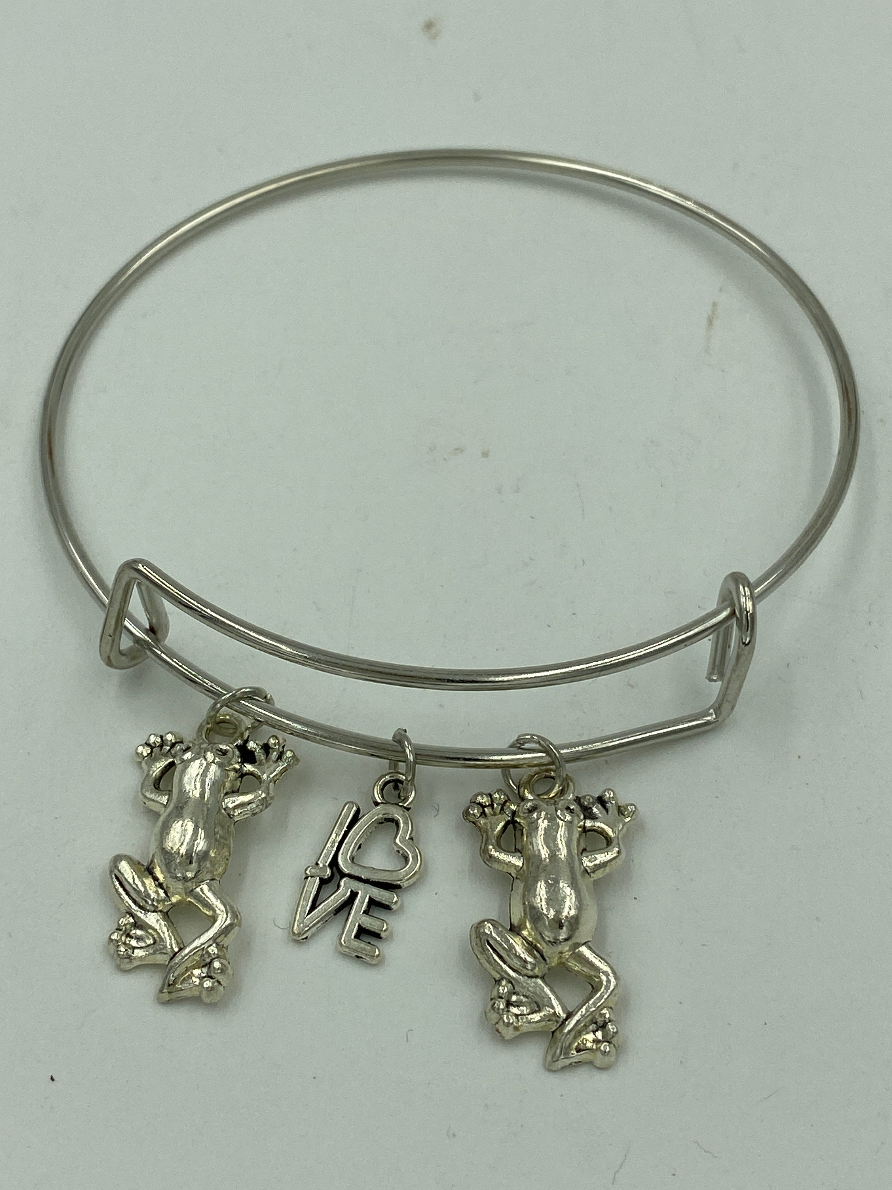 Bangle Charm Bracelet Silver Tone Frogs