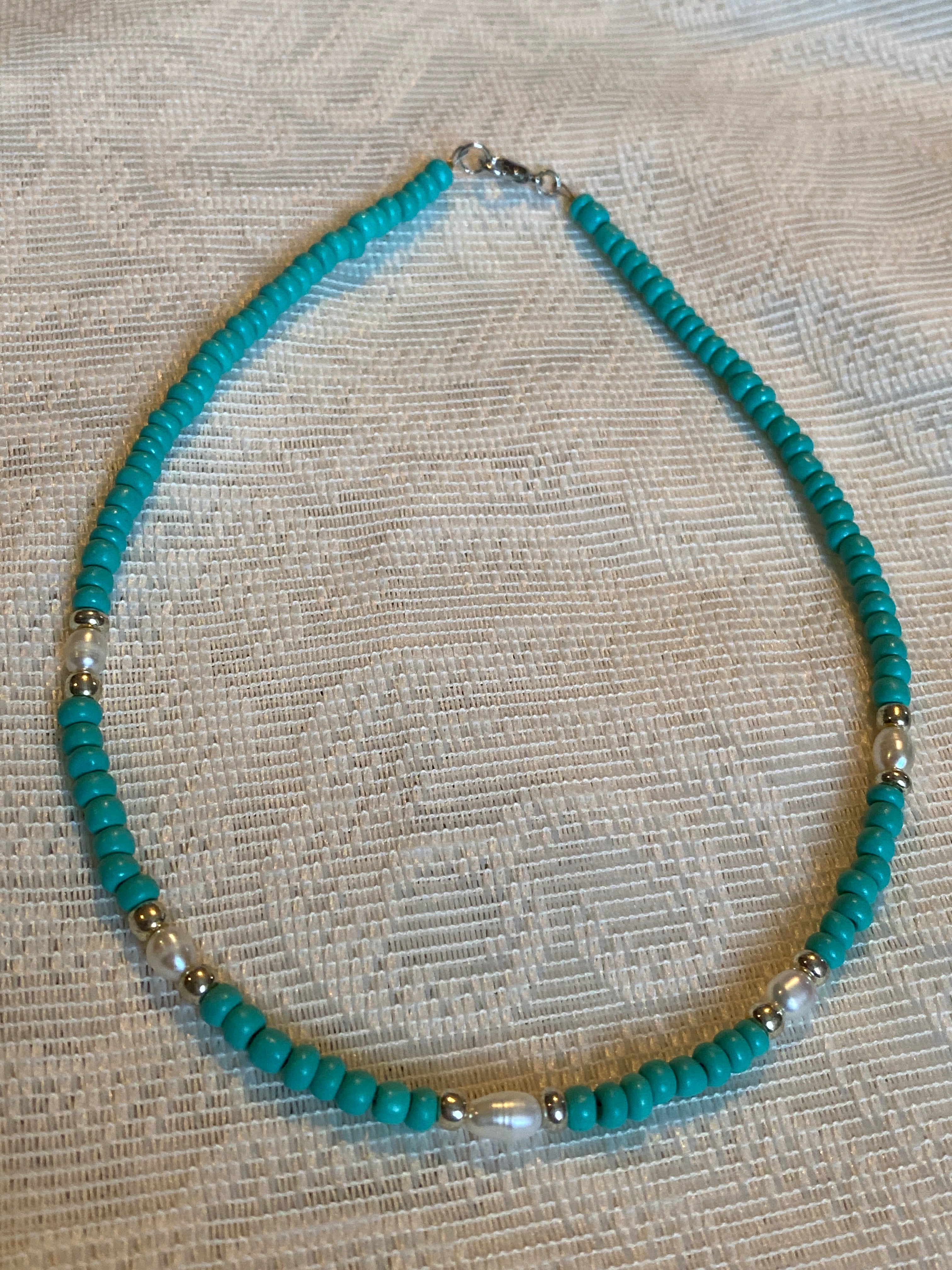 Choker Necklace Blue with Fresh Water Pearls