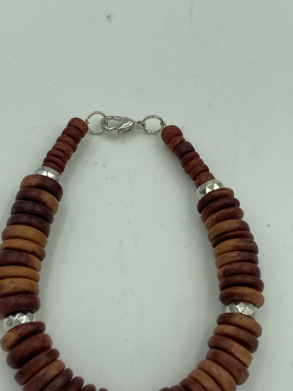 Wood Bead Bracelet with silver bead accent
