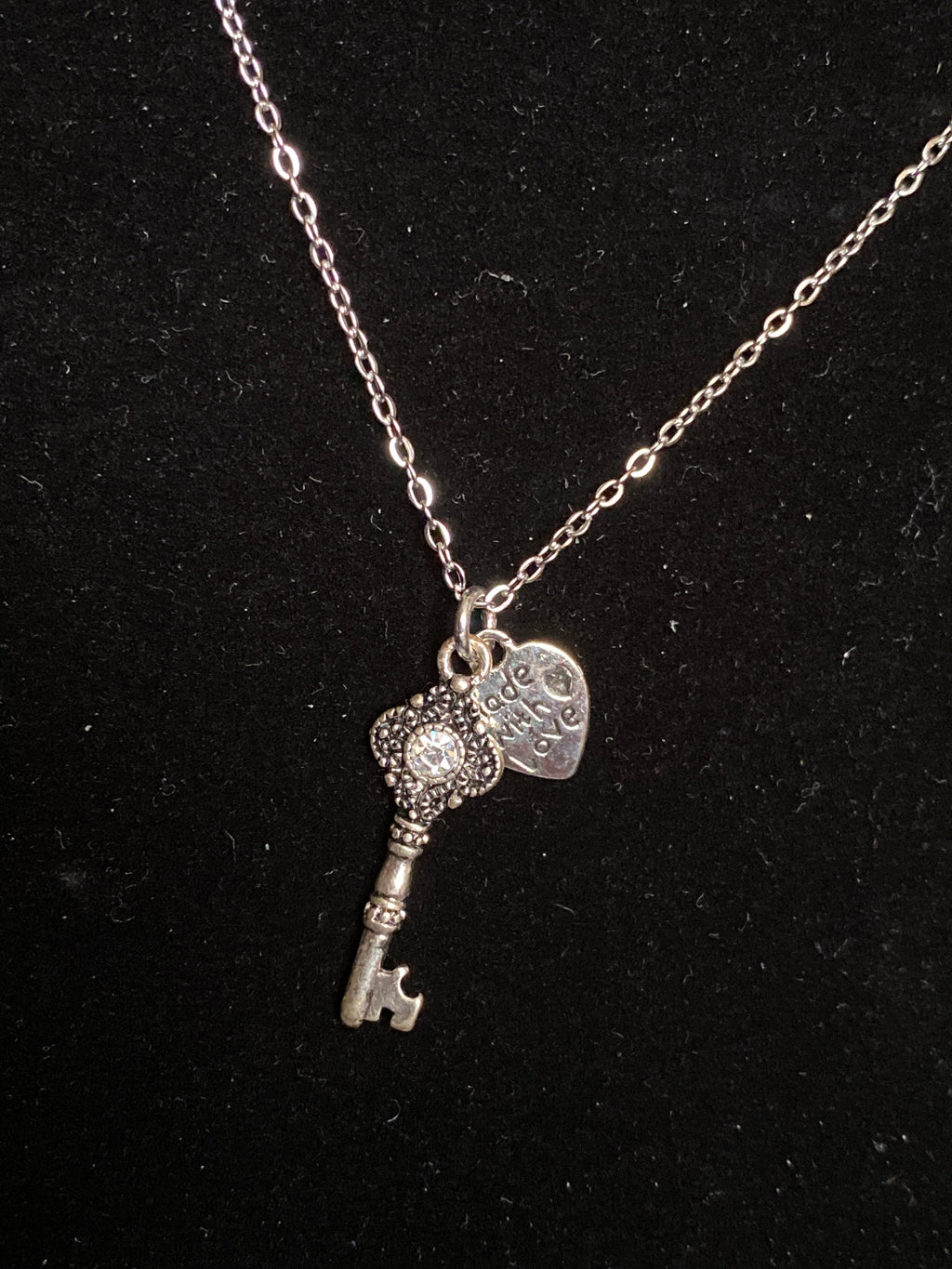 Rhinestone pendant silver tone necklace