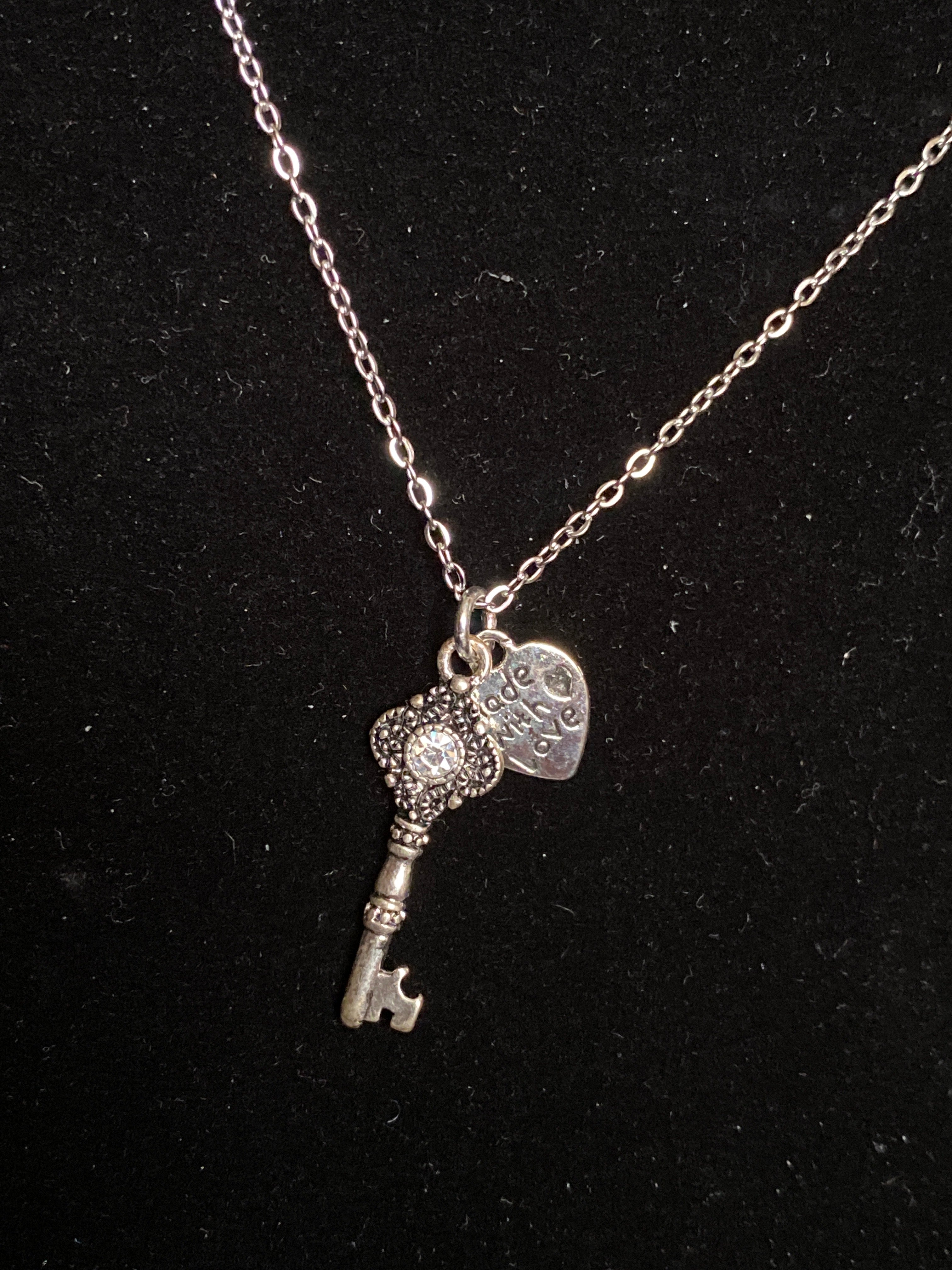 Rhinestone pendant silver tone necklace