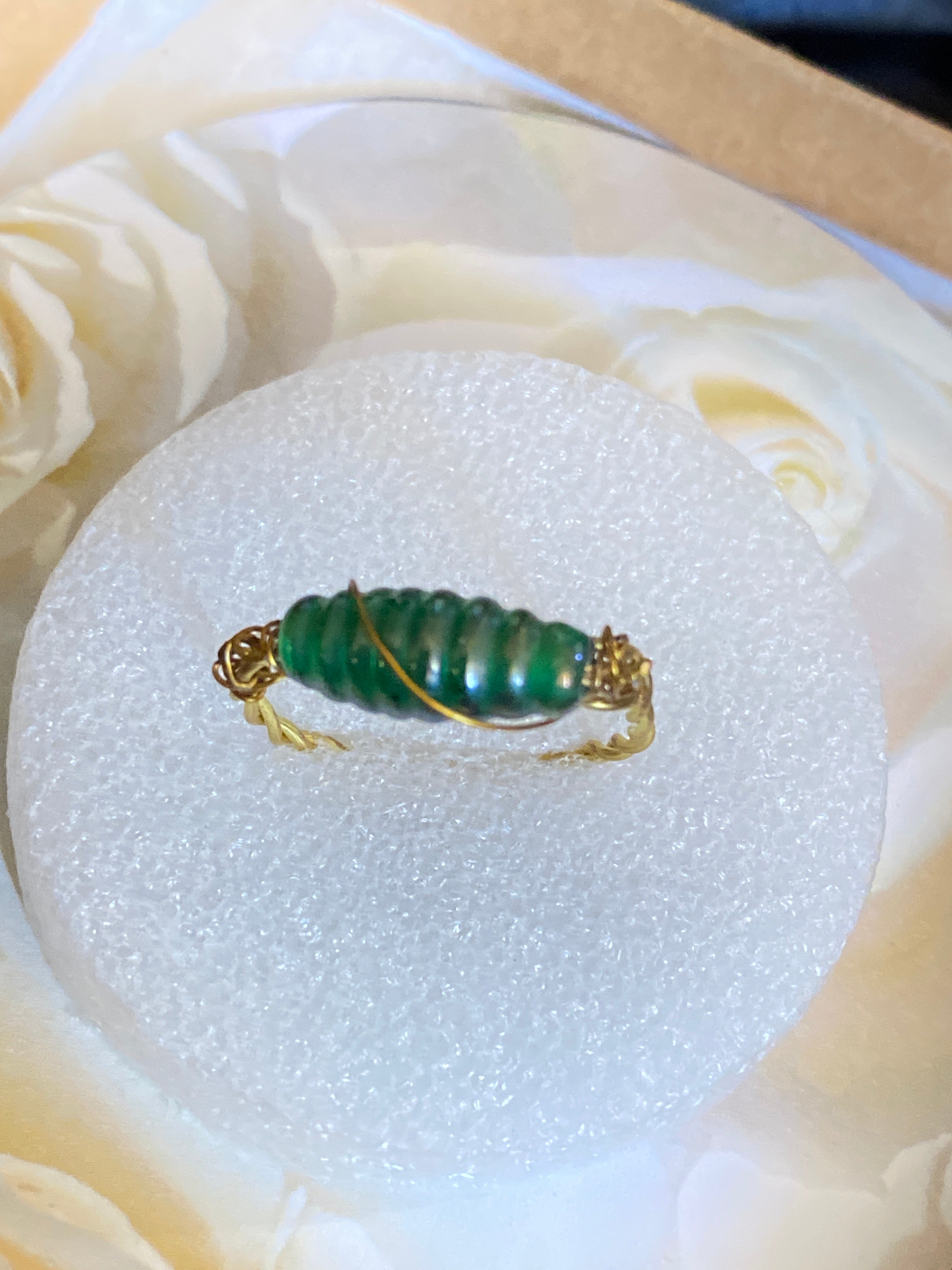 Hand Made Wire Ring Blue/Green Bead