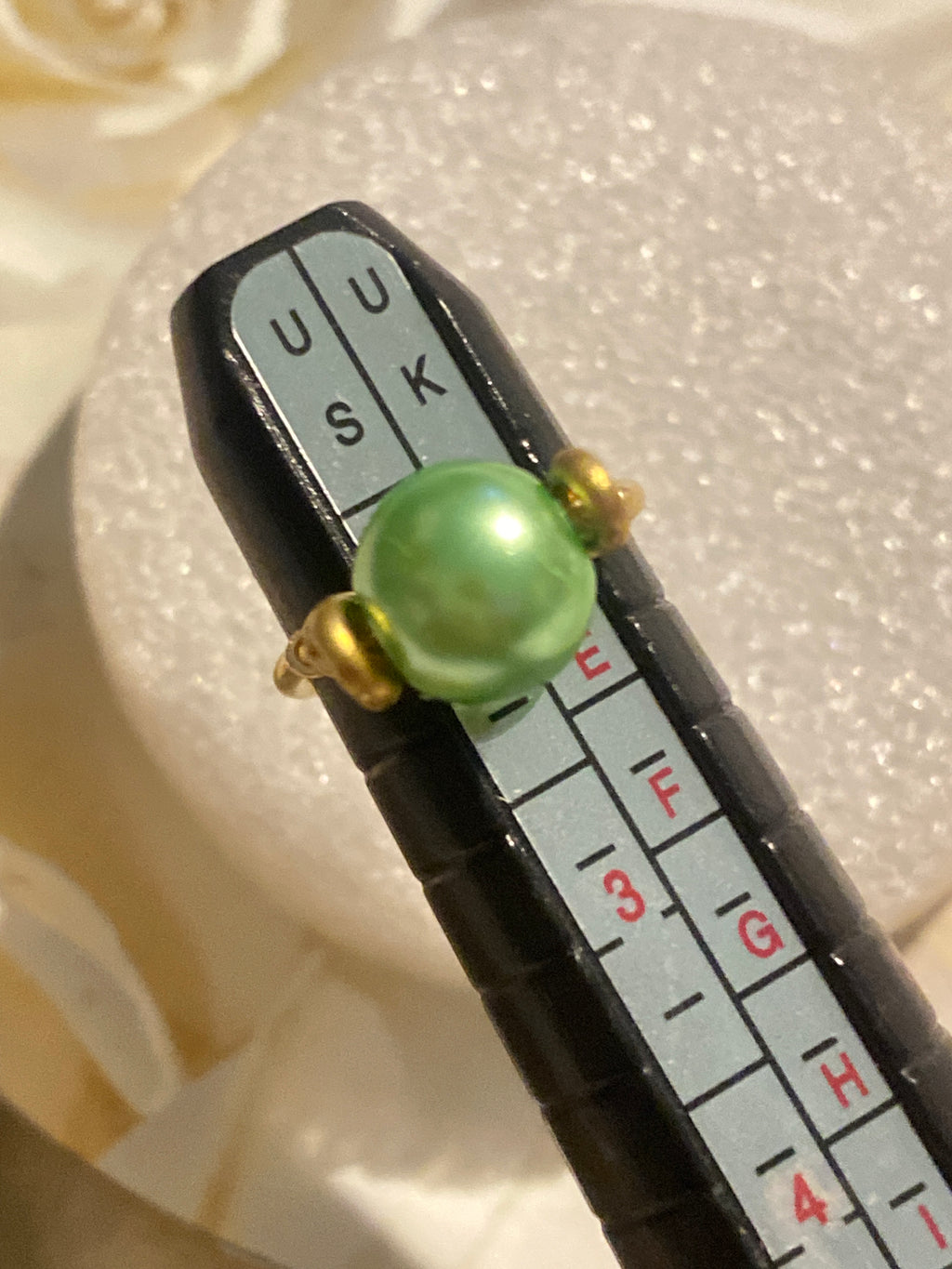 Hand Made Wire Ring Green Pearl Bead