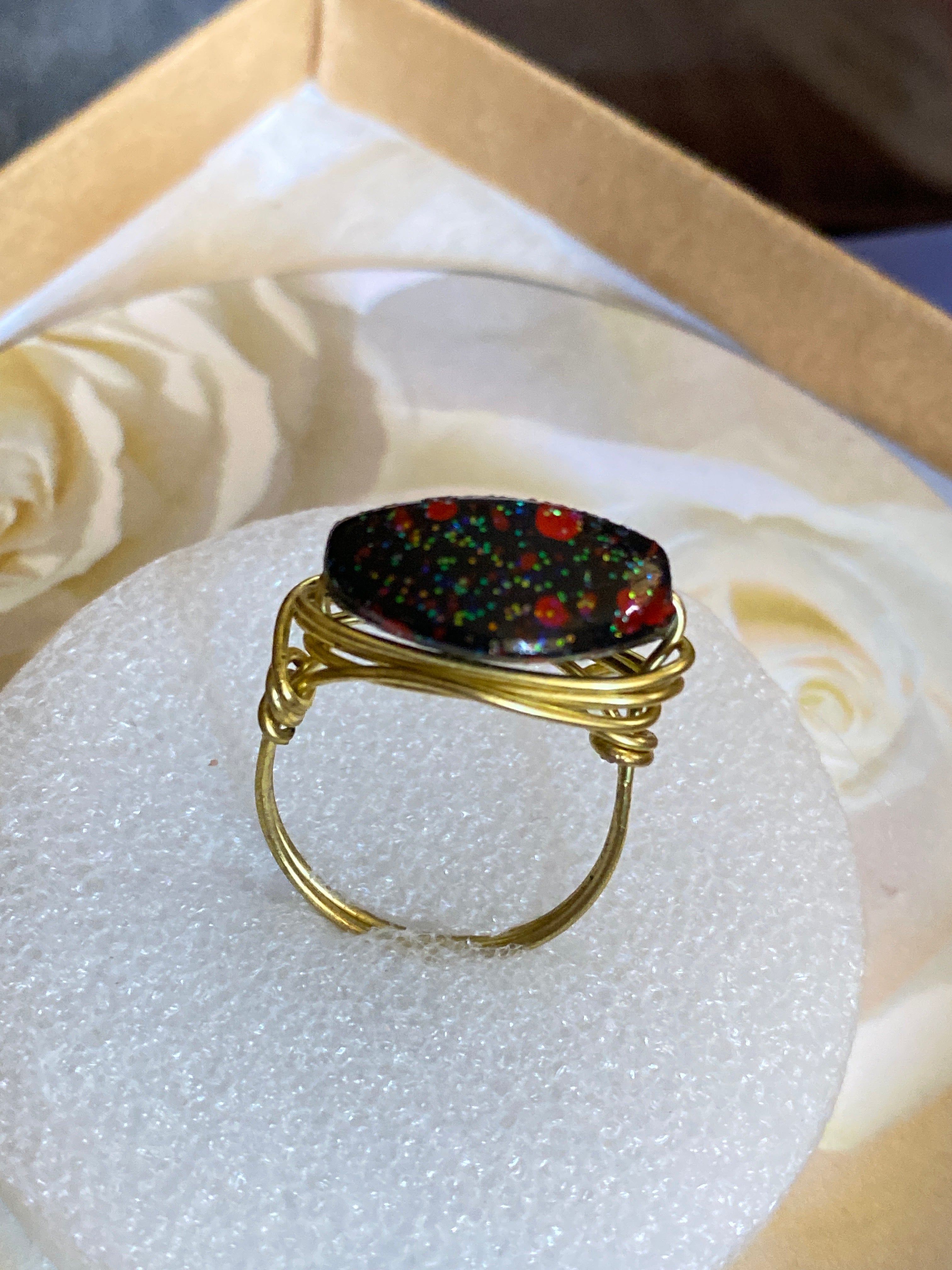 Hand Made Wire Ring multi colored Bead
