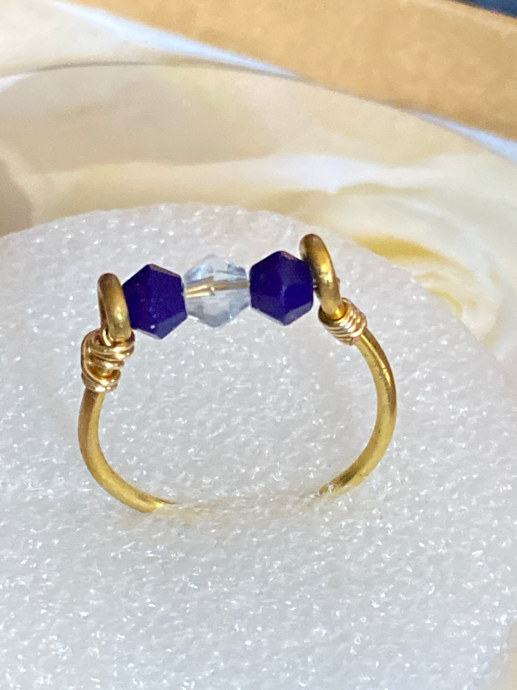 Hand Made Wire Ring Blue Bead