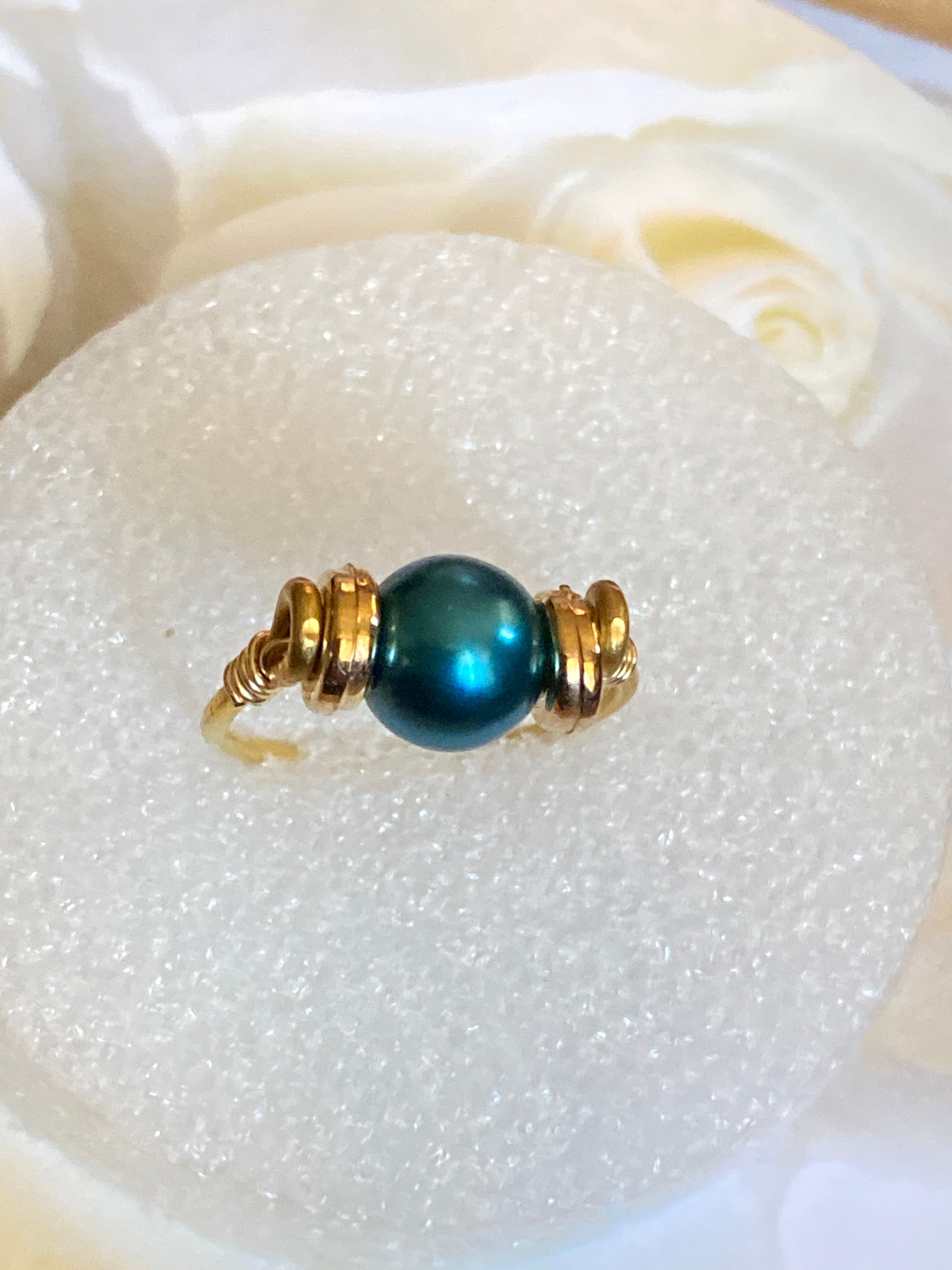 Hand Made Wire Ring Blue Bead