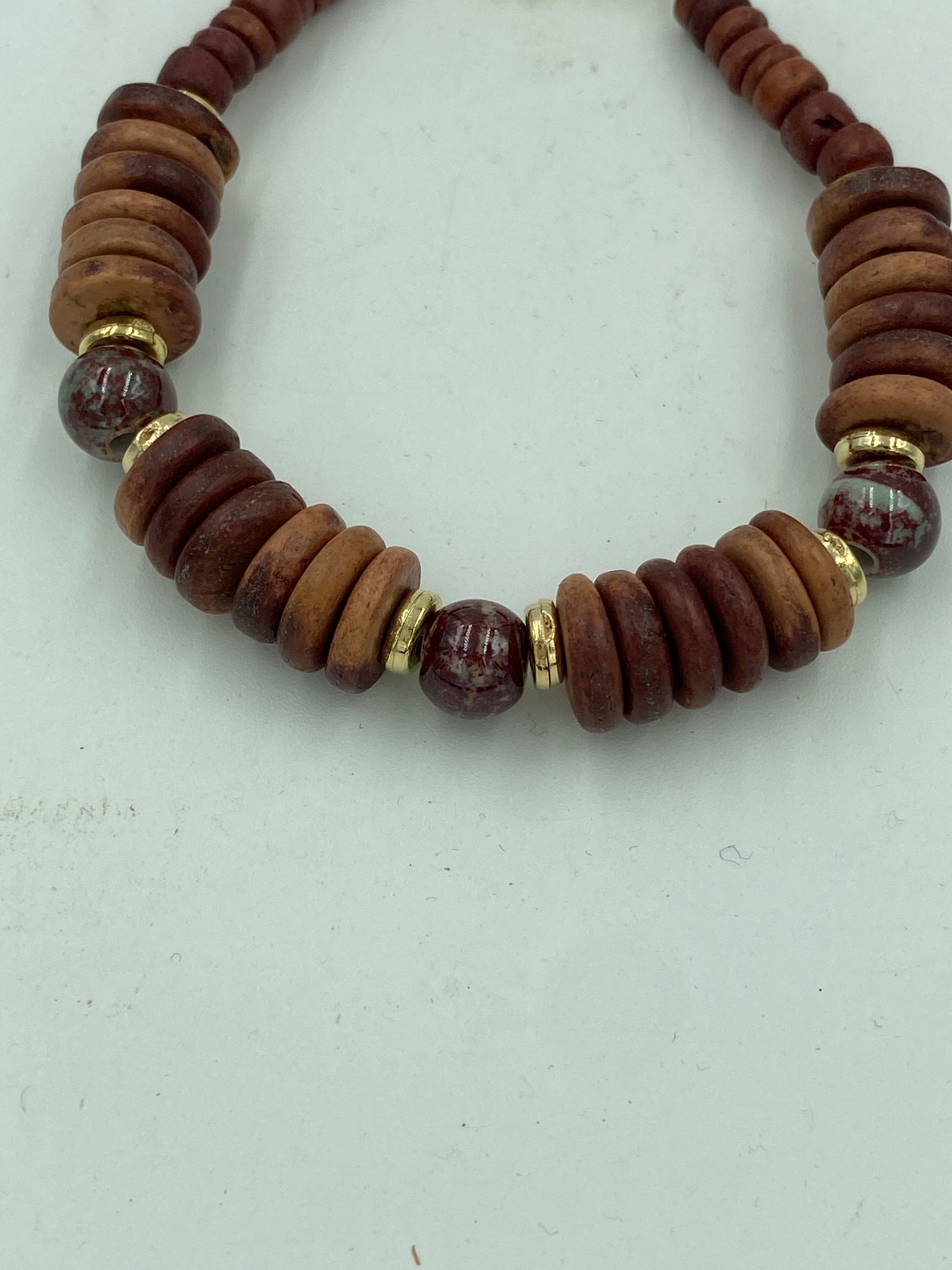 Wood Bead Bracelet with Semi-precious stones